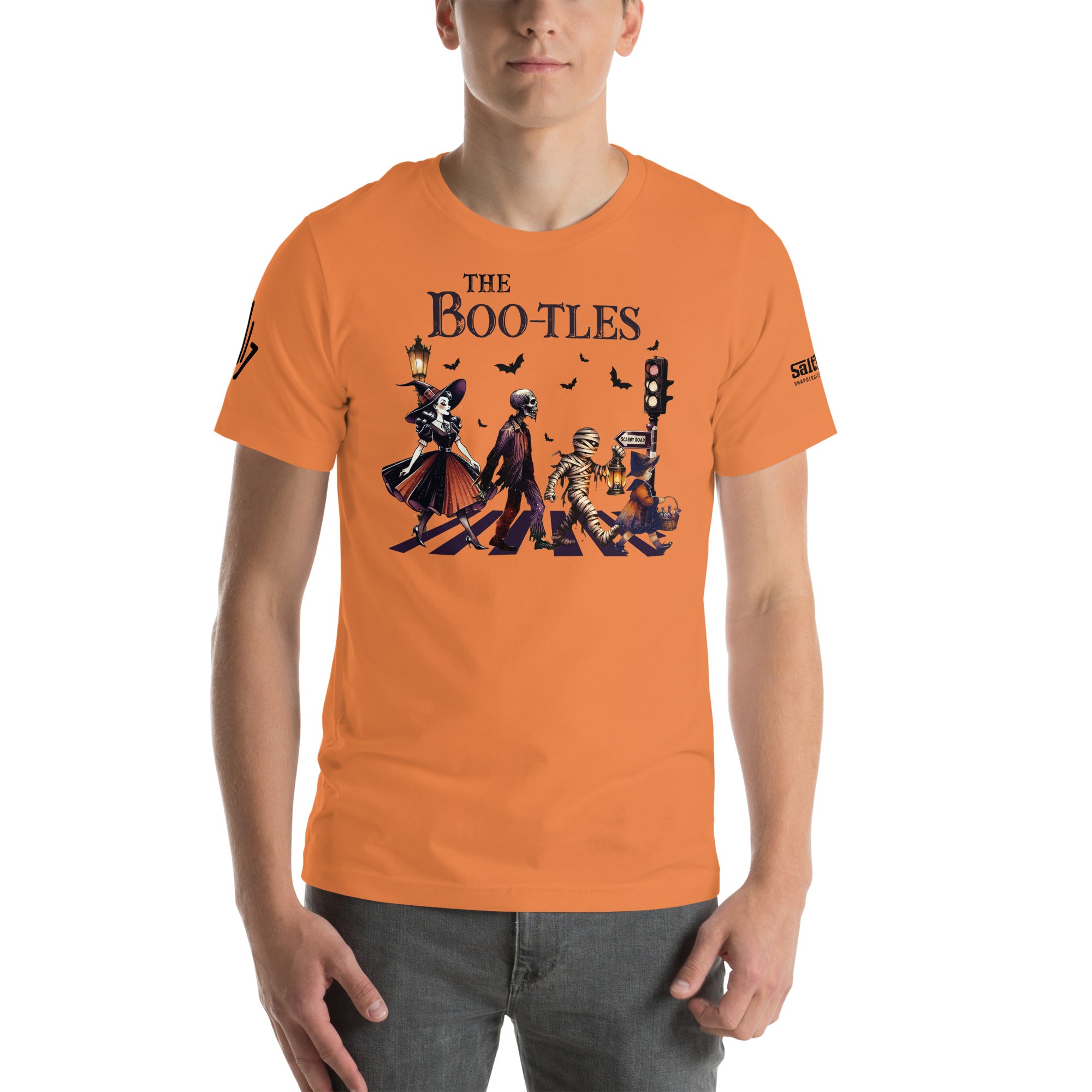 Funny Halloween shirt with Boo-tles characters crossing street like Beatles Abbey Road