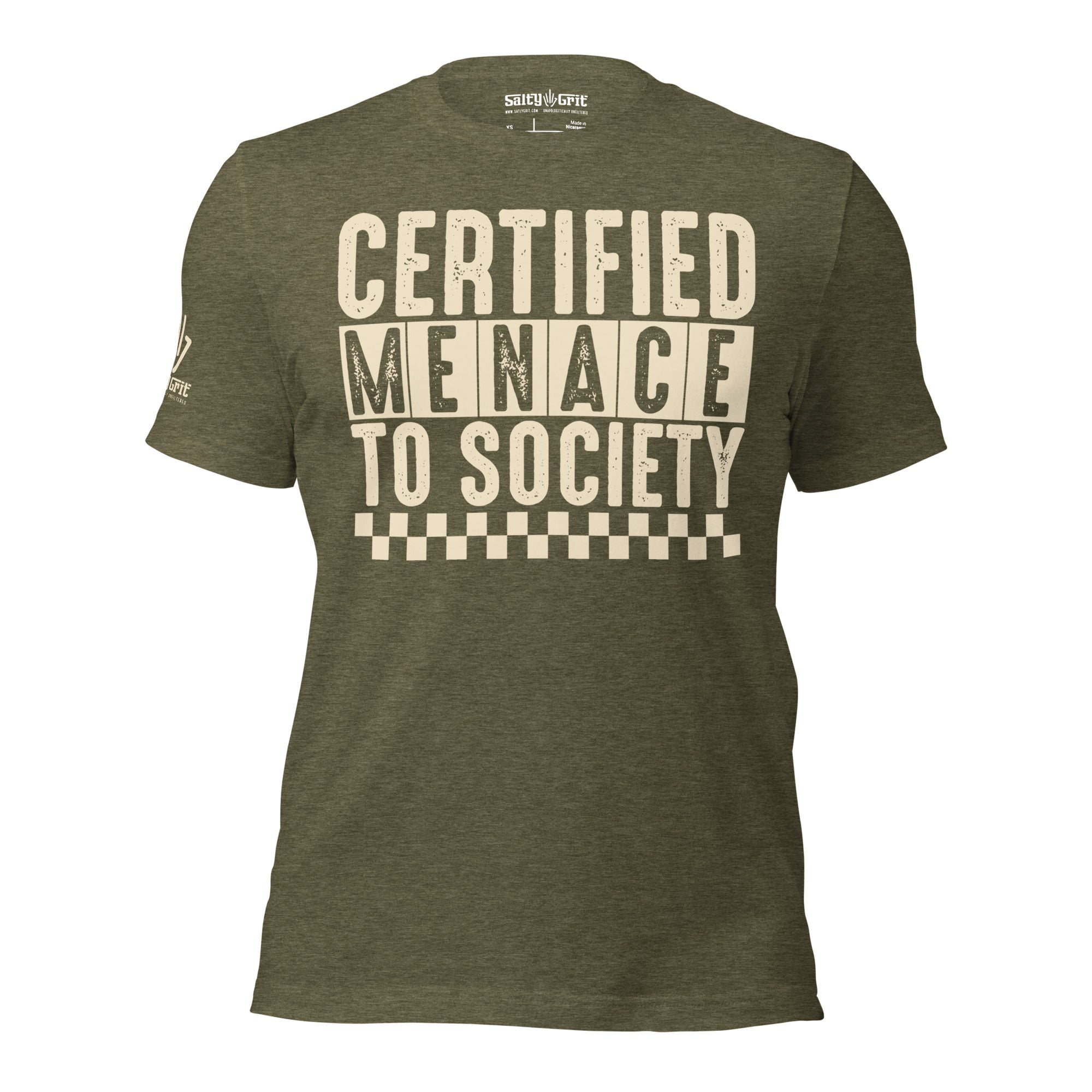 Certified Menace to Society funny graphic tee shirt