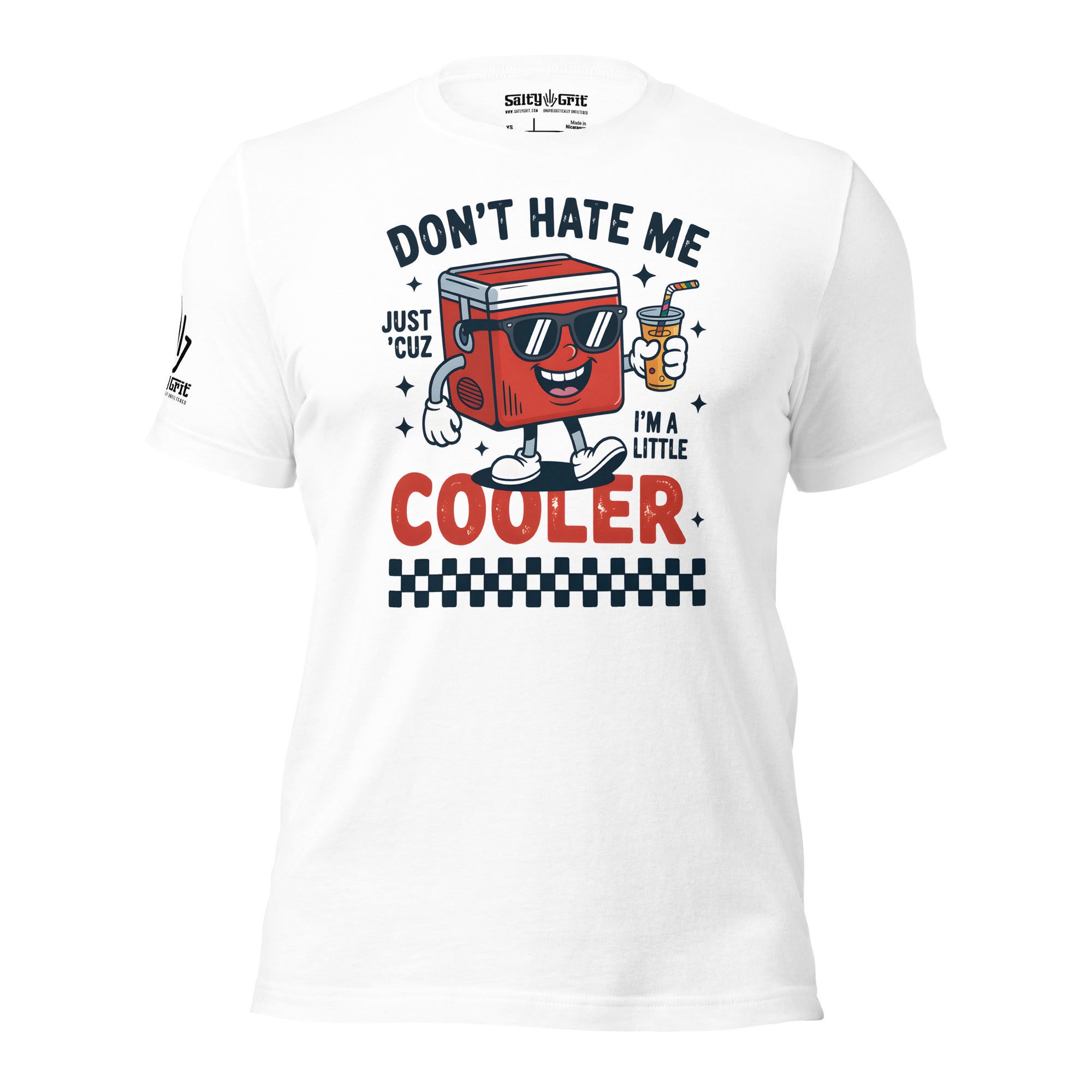 Cartoon cooler wearing sunglasses on funny t-shirt design
