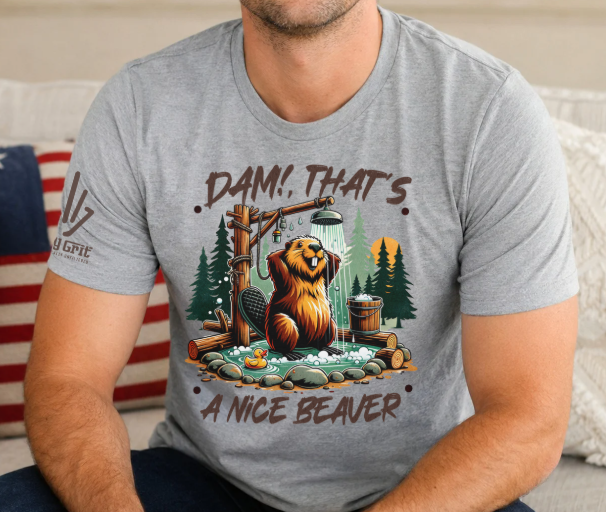 Funny dirty humor shirt featuring a beaver shower scene