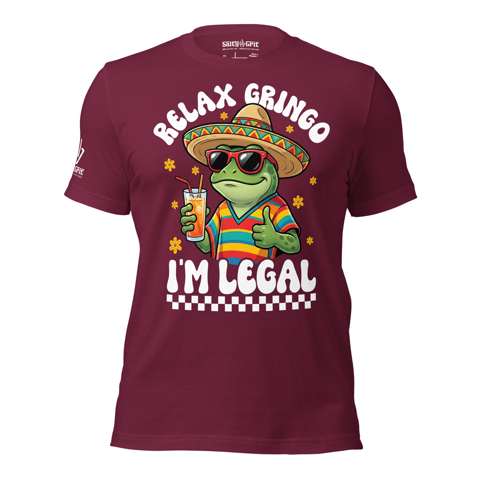 Funny fiesta-themed graphic tee with sarcastic lizard illustration