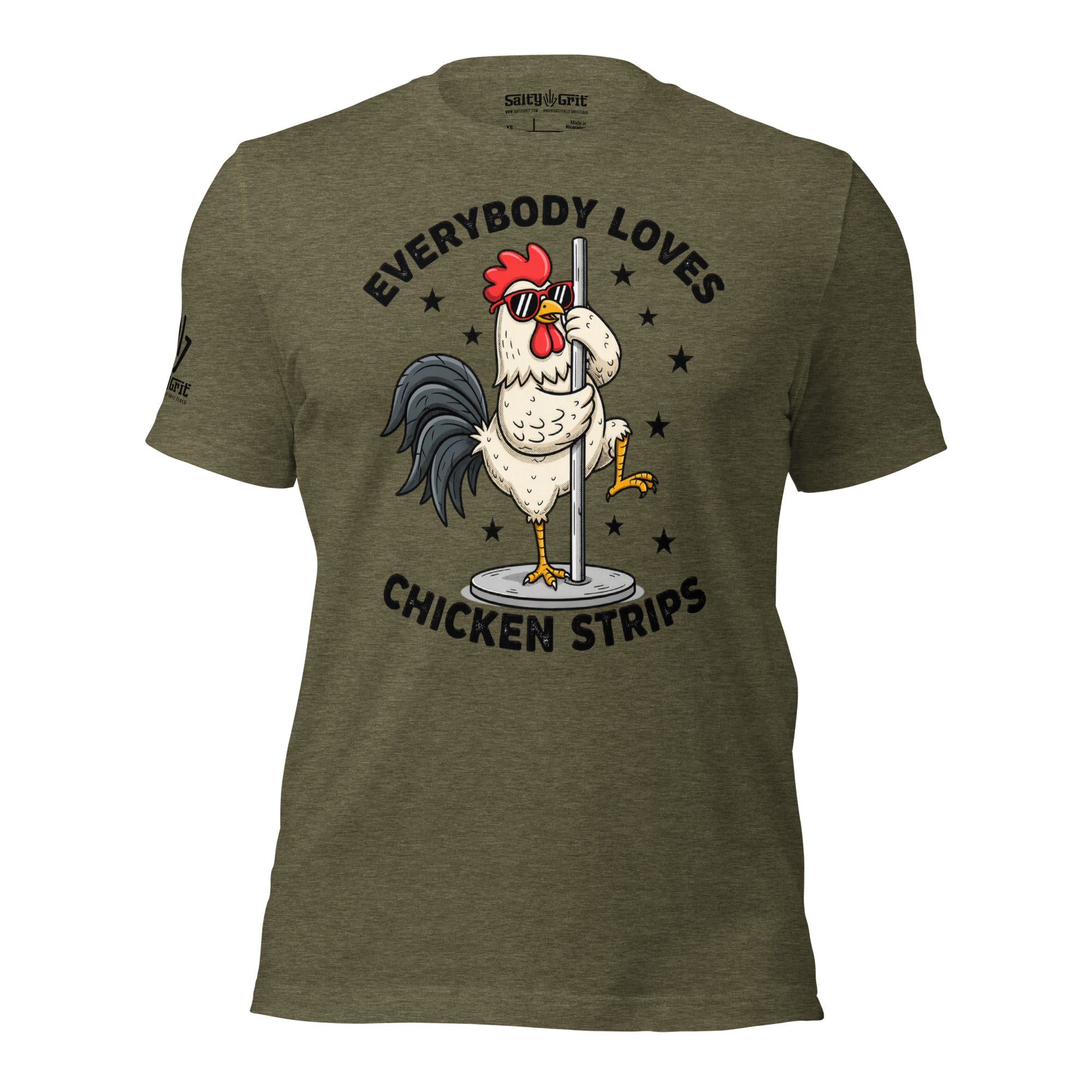 Funny chicken shirt with Everyone Loves Chicken Strips joke