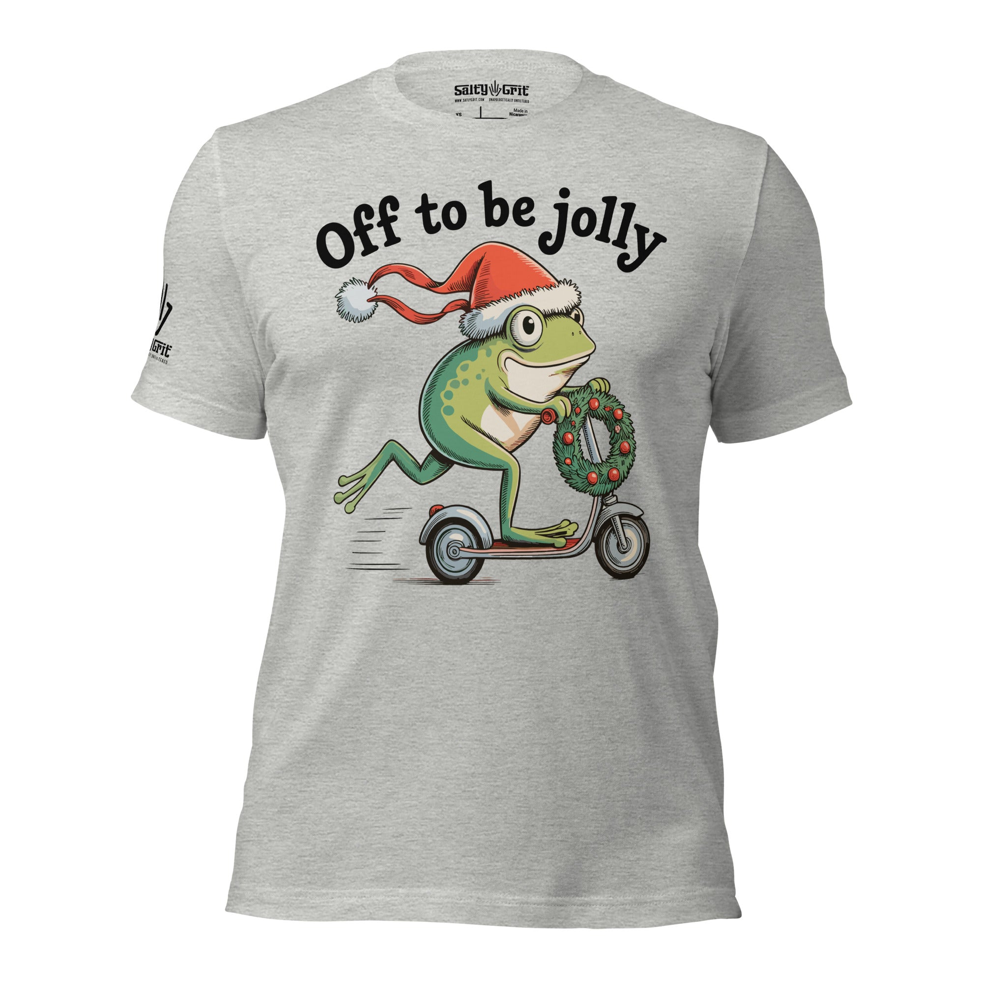 Funny Christmas graphic tee with frog and wreath