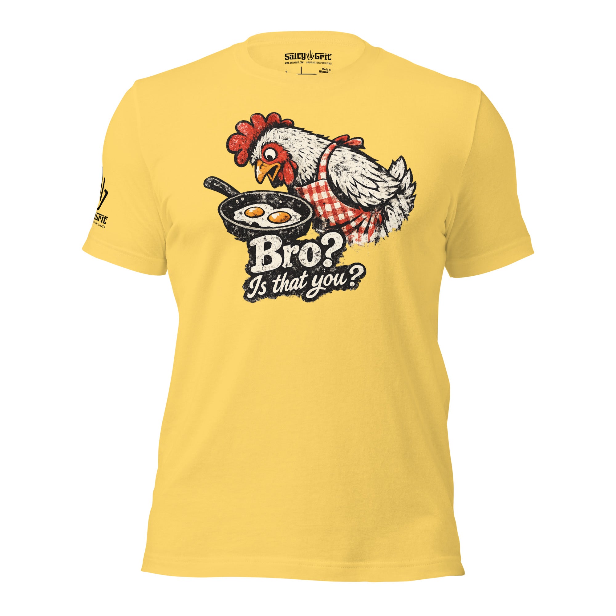 Funny farm humor shirt featuring chicken staring at eggs