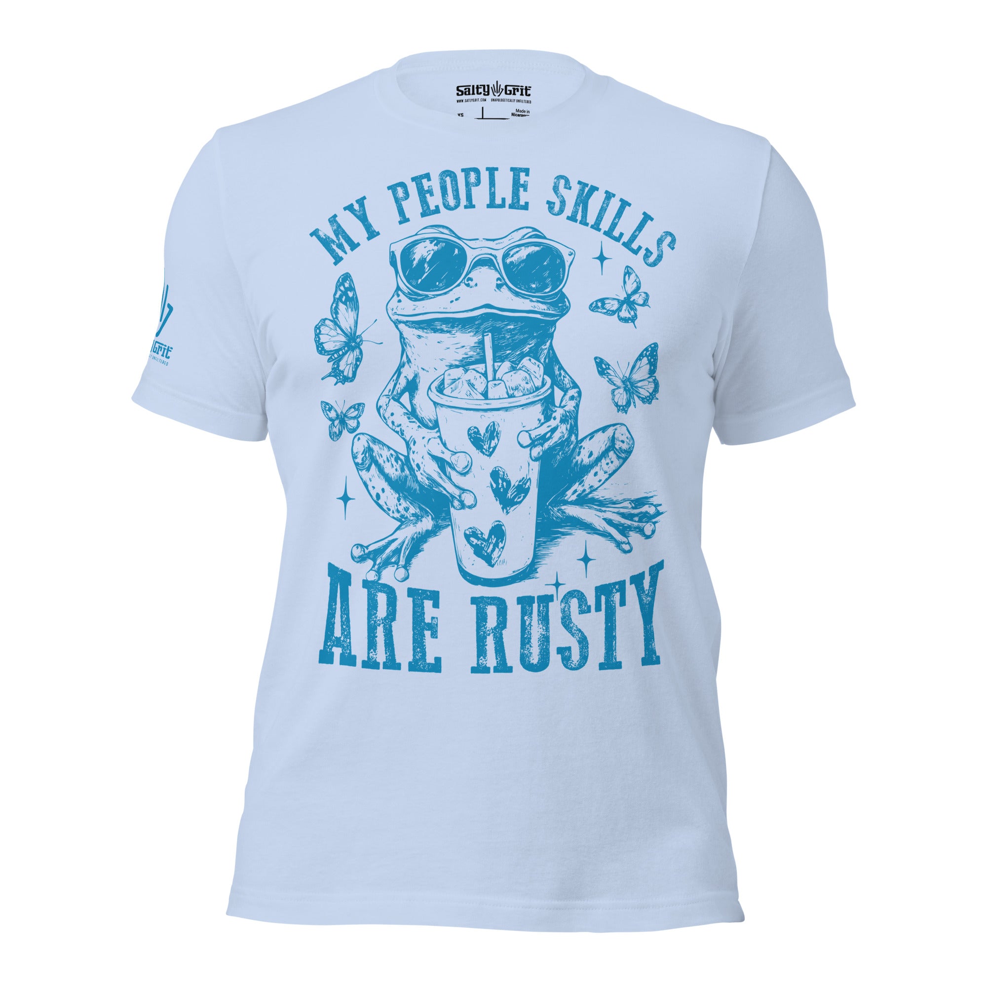 Graphic tee with sarcastic message about social skills