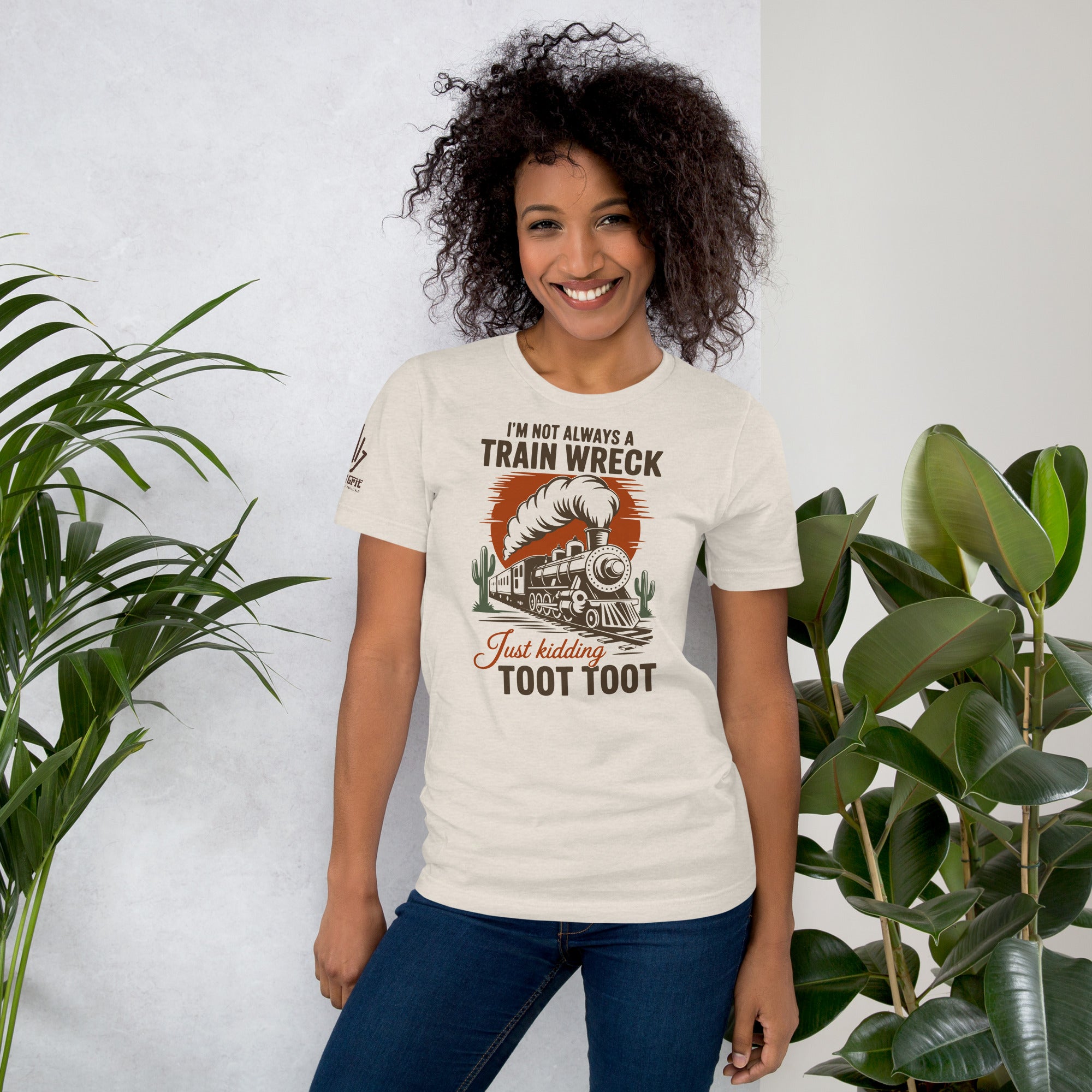 Funny graphic tee with train wreck quote and image