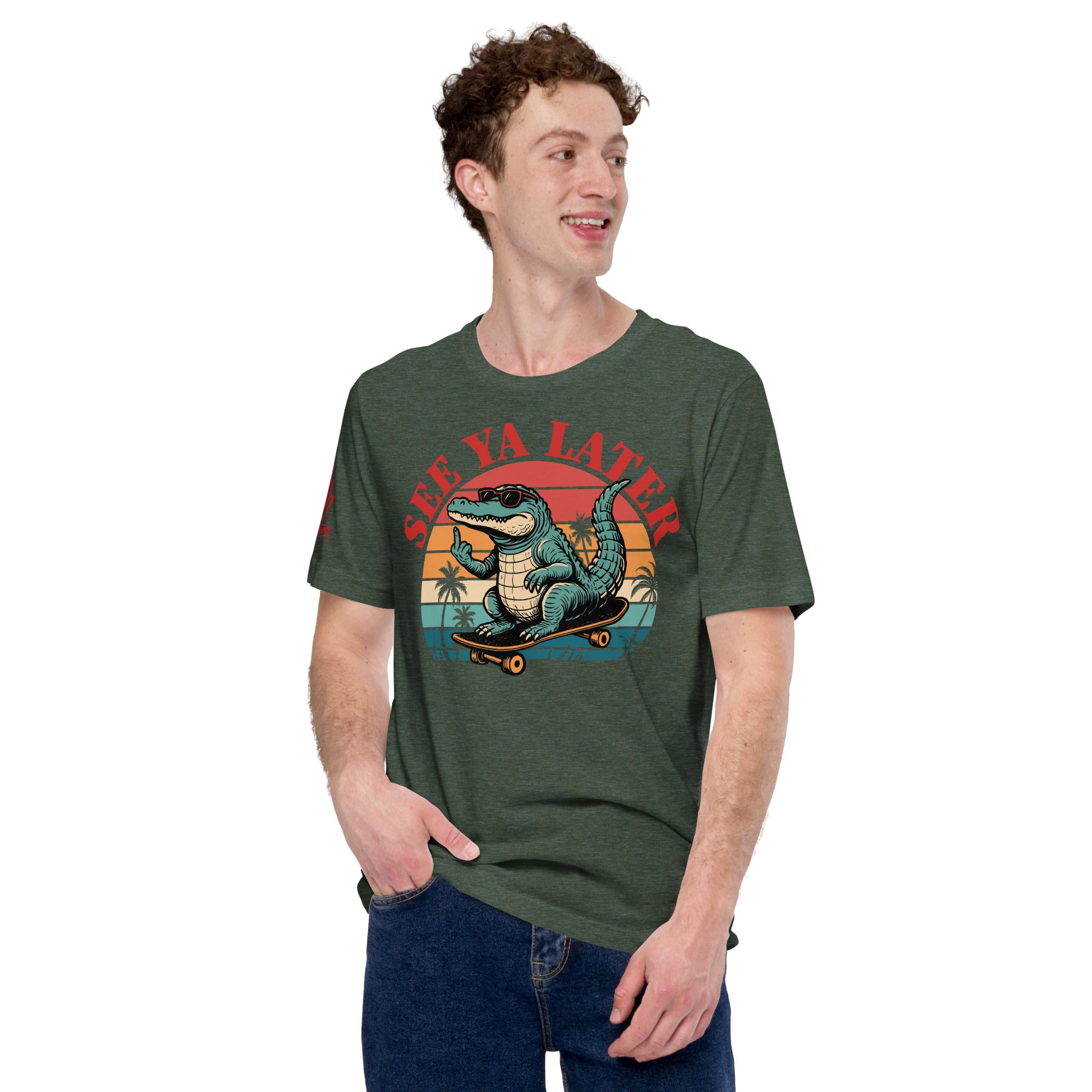 Gator riding skateboard and flipping off on funny graphic tee
