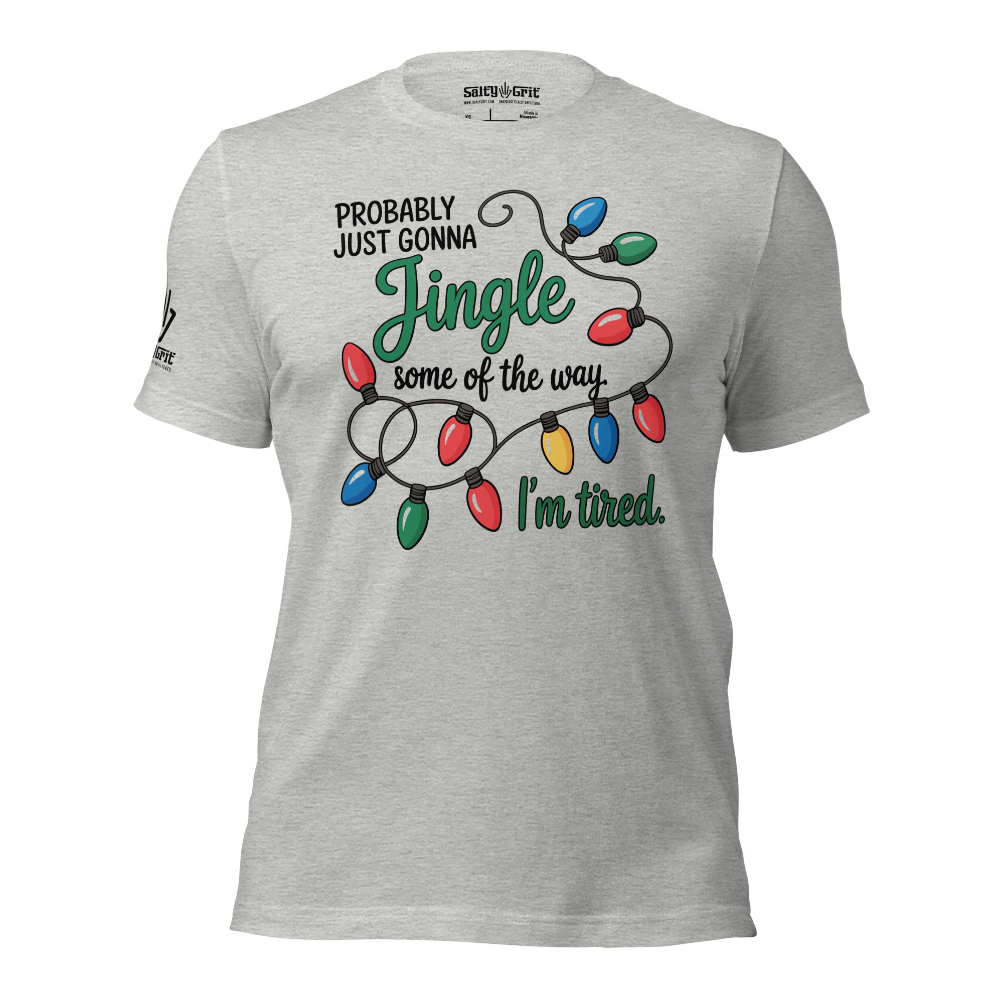 Funny holiday shirt featuring Christmas lights and sarcastic saying