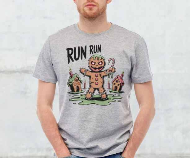Funny Christmas horror shirt with evil gingerbread cookie design
