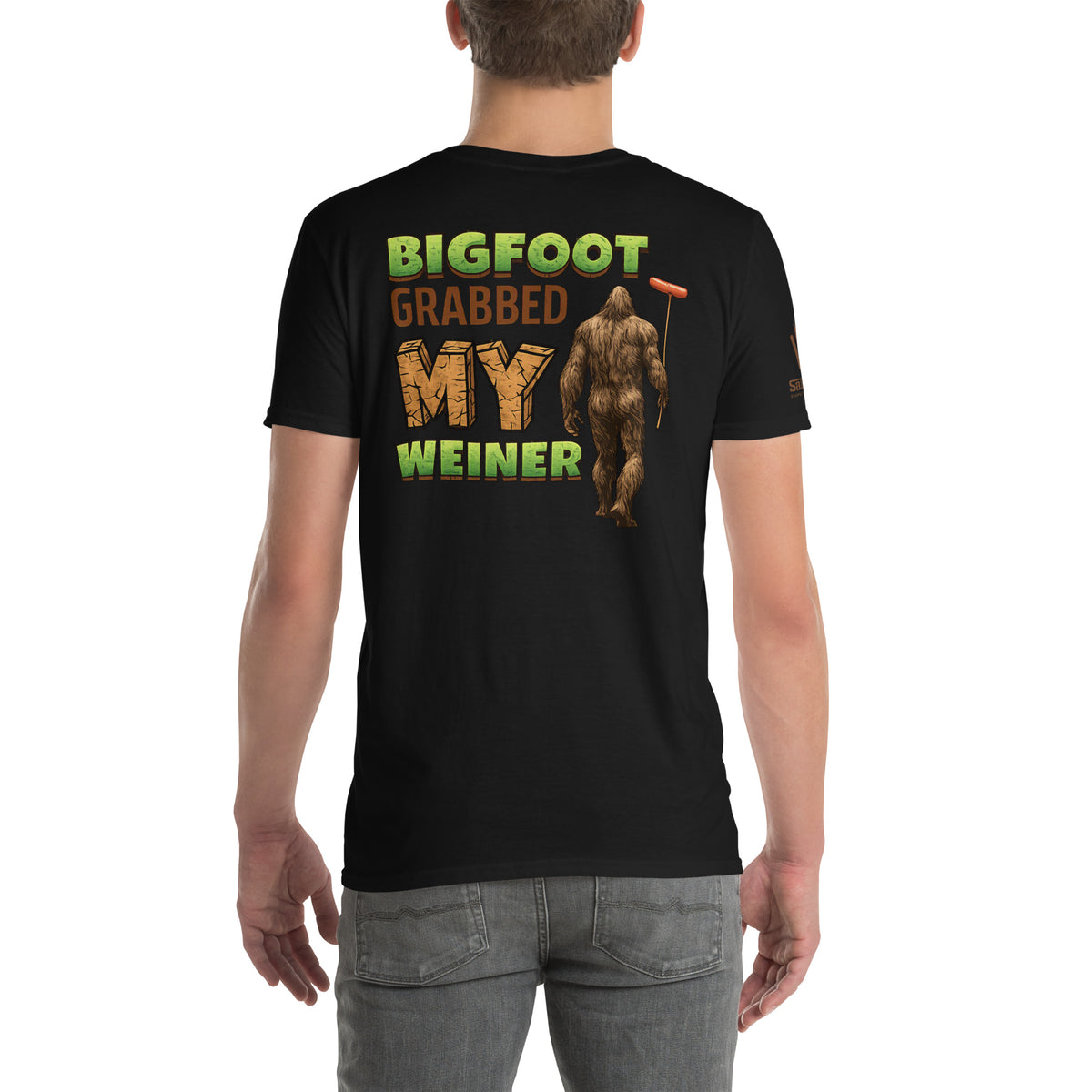 Funny graphic tee with Bigfoot and a hot dog double entendre