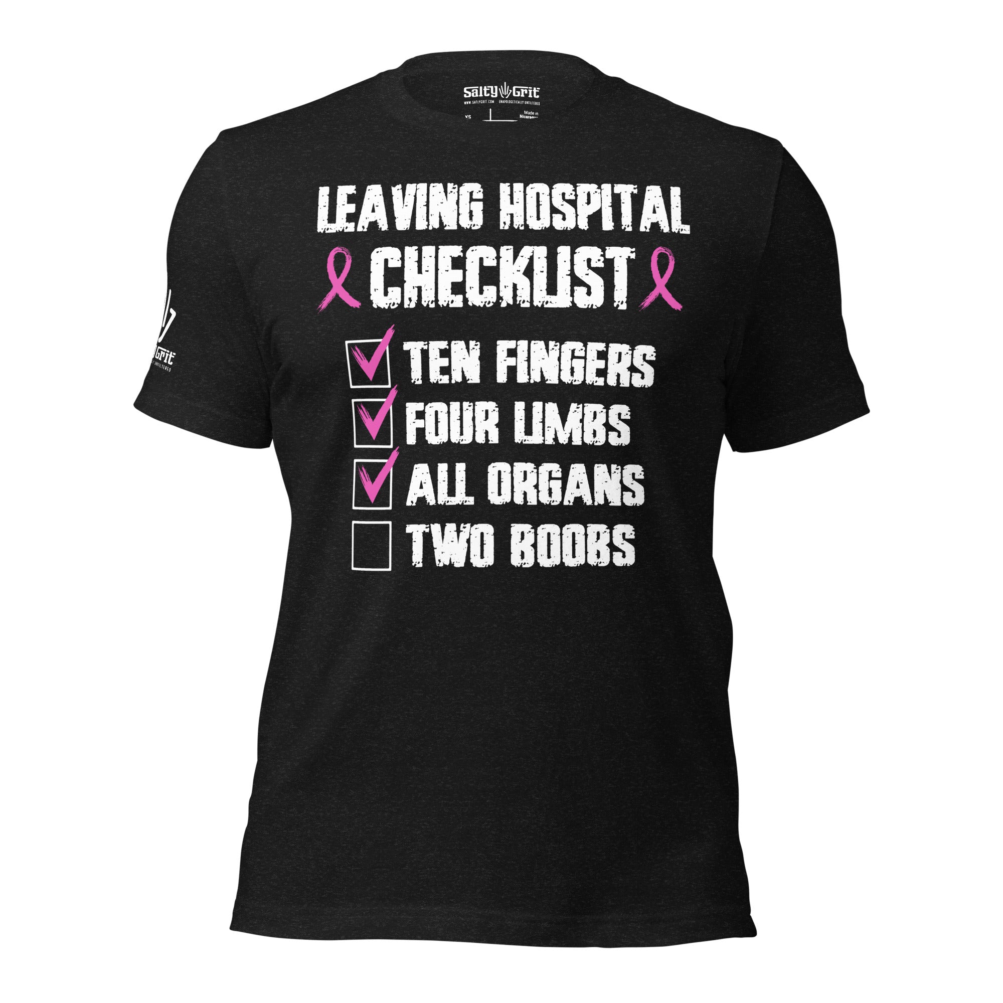Funny mastectomy shirt with leaving hospital checklist design for women survivors
