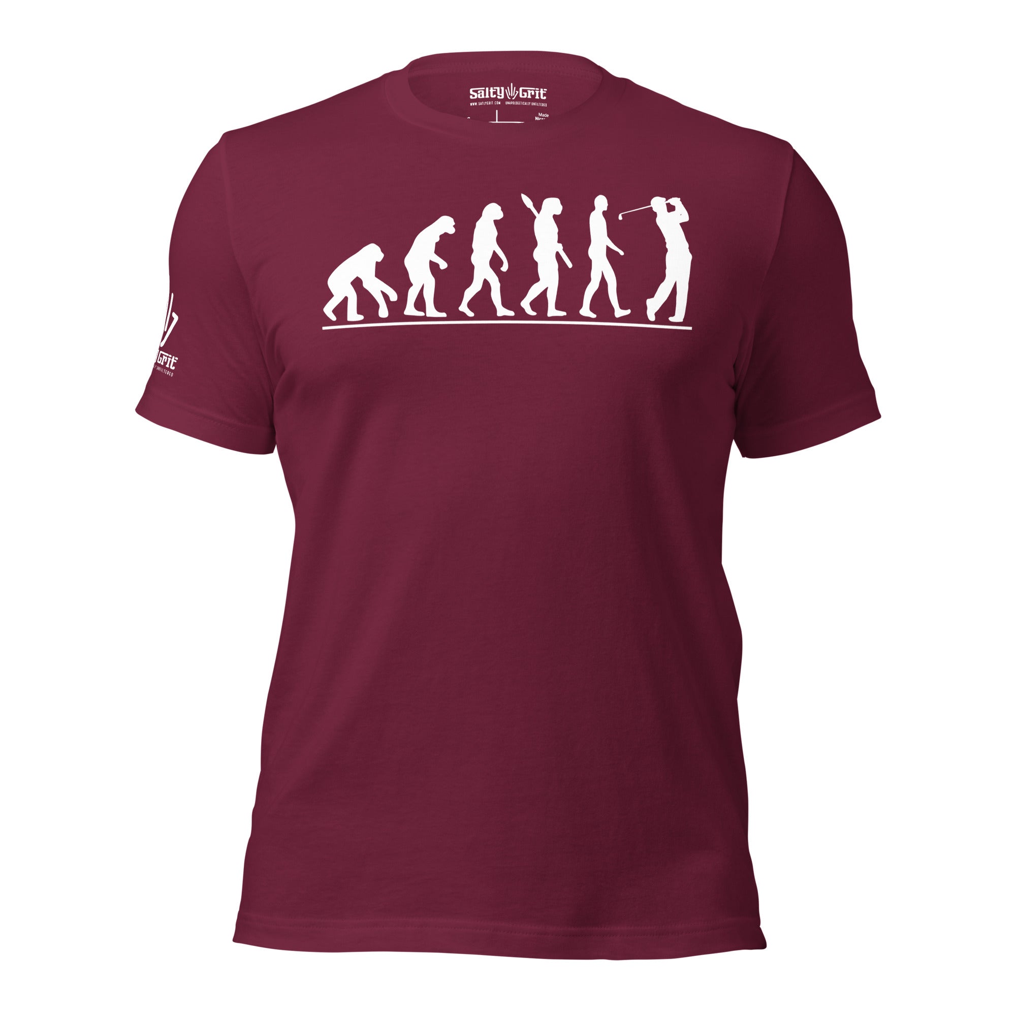 Funny men’s golf shirt with evolution of golfer image