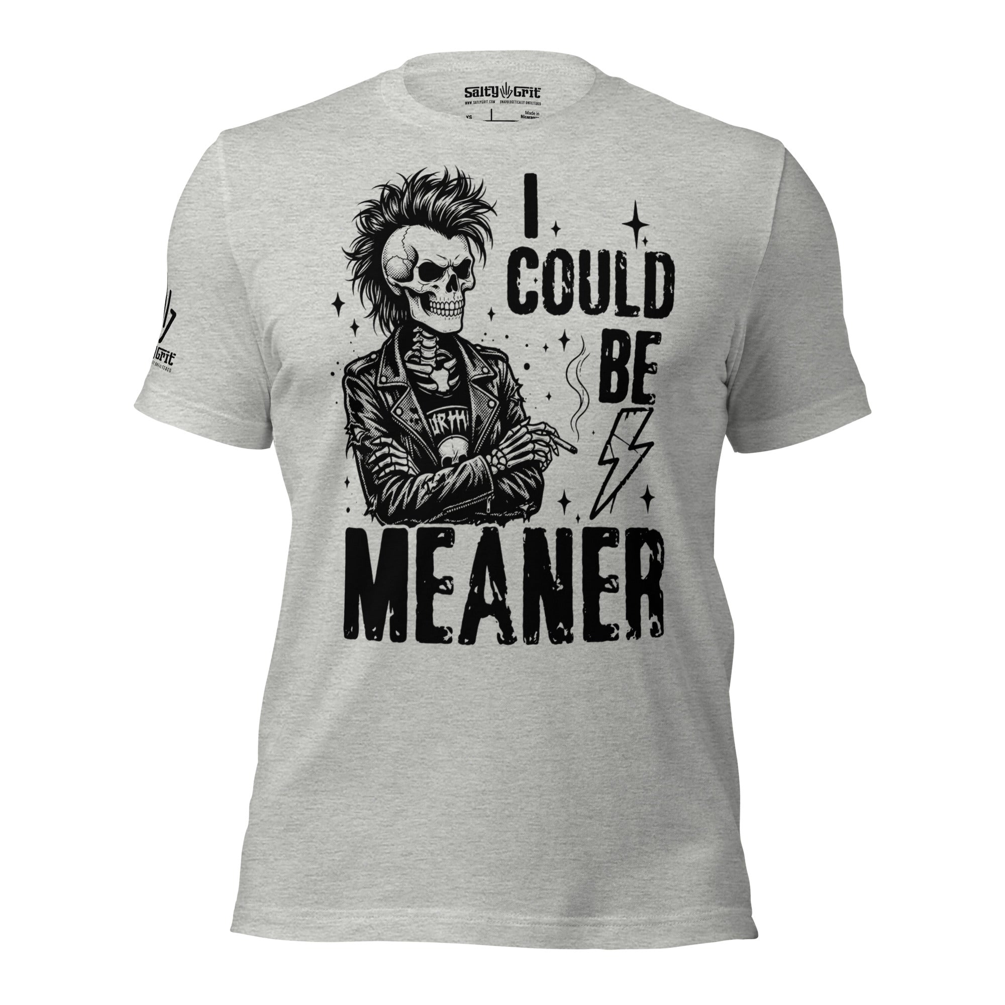 Funny punk rock shirt featuring a mohawked skeleton