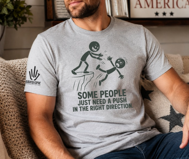 Funny stick figure shirt with exaggerated dark humor illustration