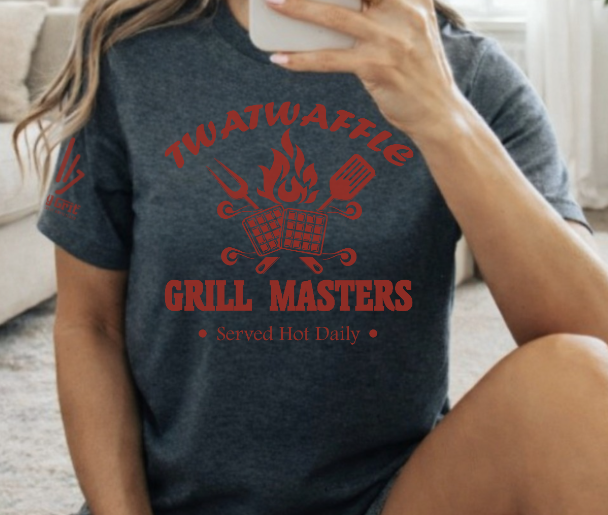 Sarcastic BBQ shirt for hot-headed grill masters featuring waffles and grilling utensils