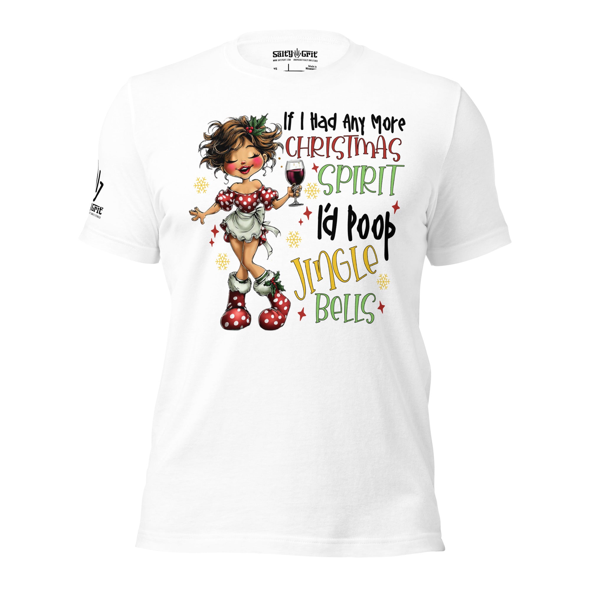 Funny Xmas graphic tee with humorous Christmas spirit message
