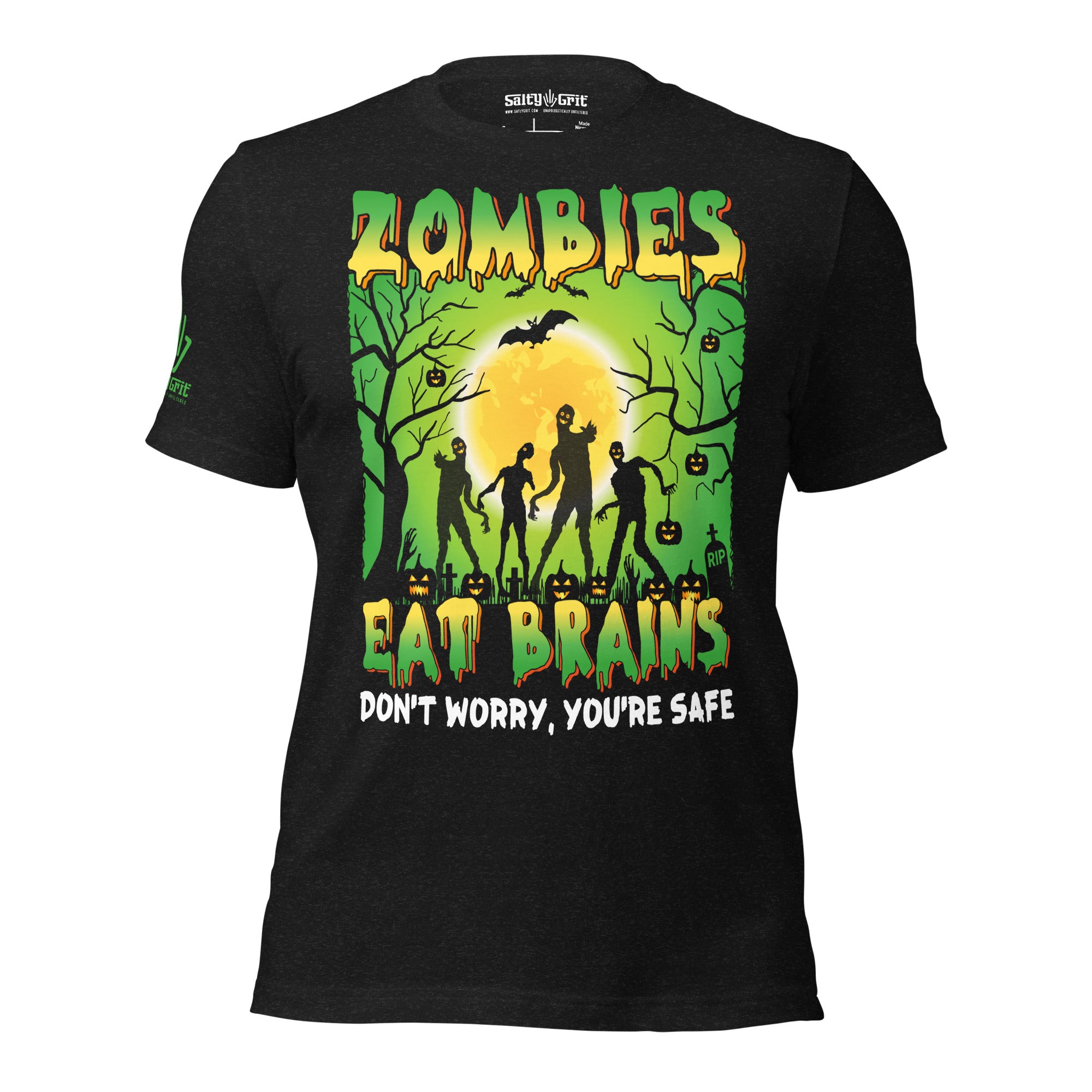 Funny zombie shirt with sarcastic brain-eating joke