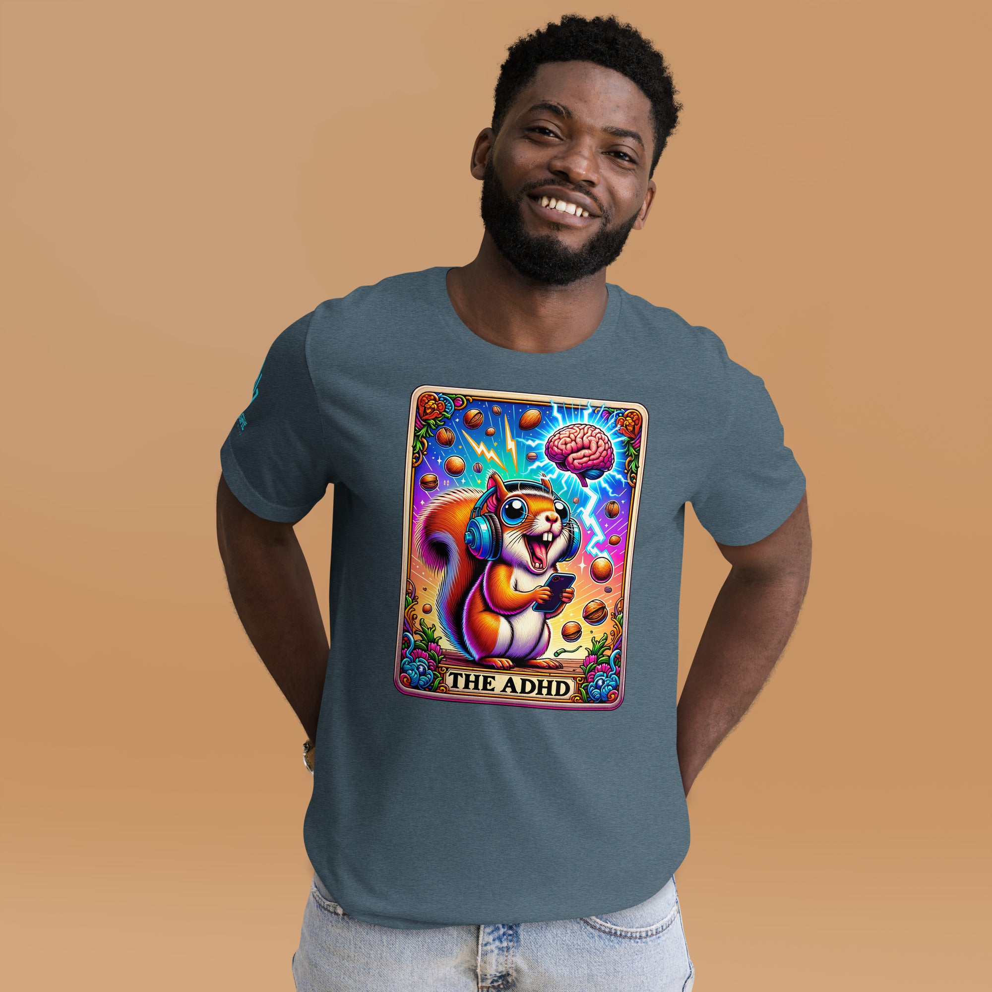 Gamer-themed funny t-shirt with ADHD squirrel design