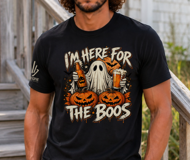 Here for the Boos Halloween shirt featuring a ghost holding two beers