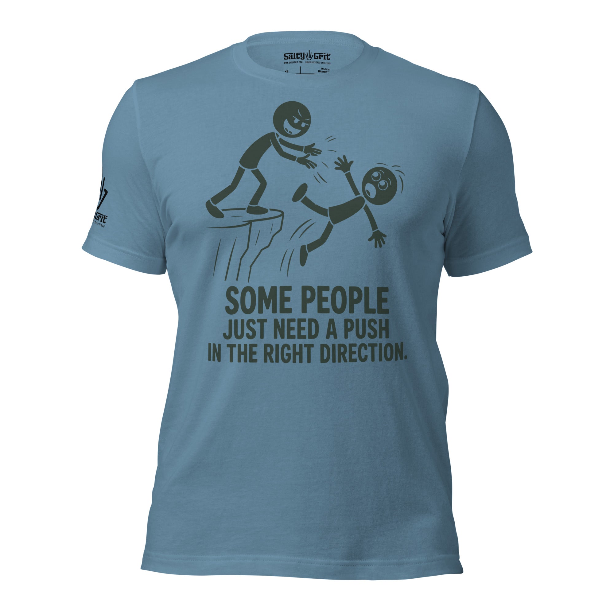 Graphic tee featuring dark comedy stick figure illustration