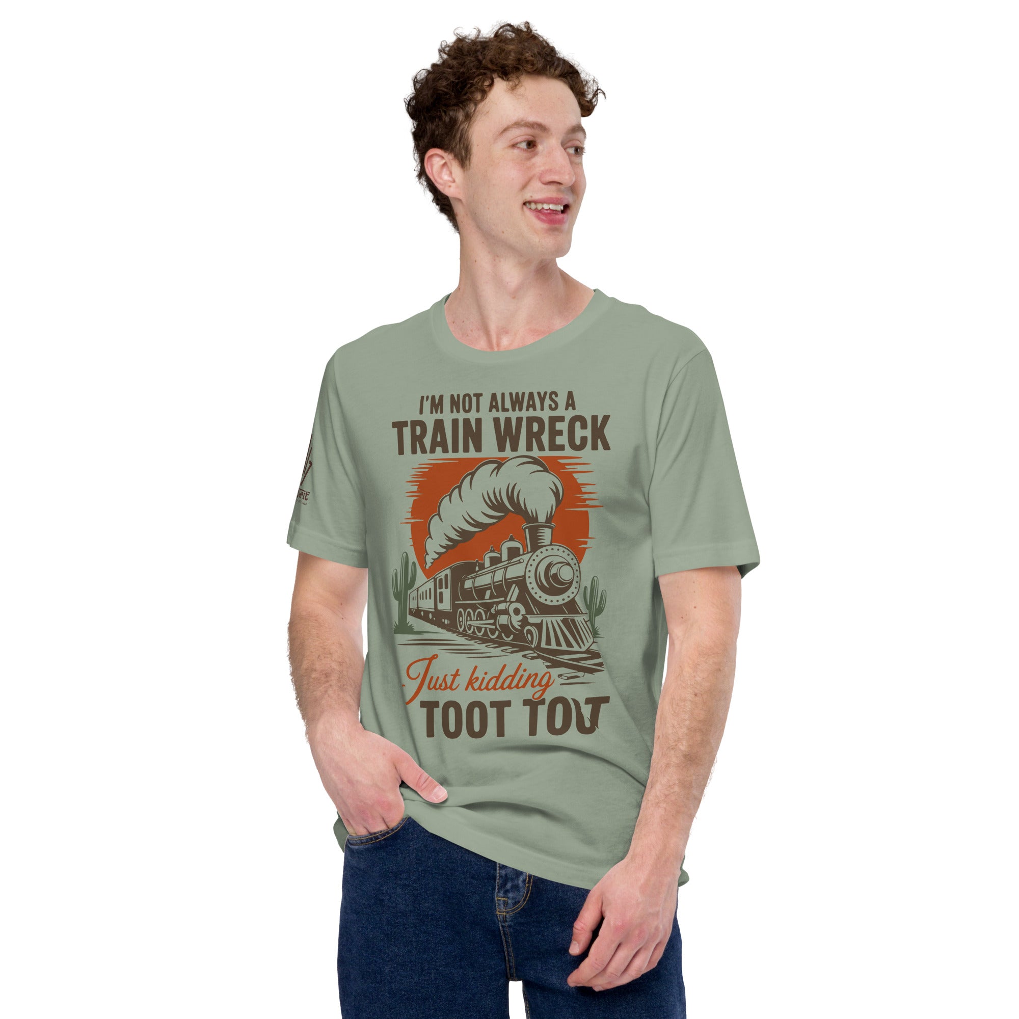 Graphic tee shirt with train and hot mess quote