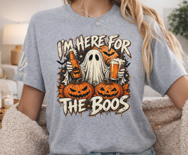 Ghost beer Halloween shirt featuring a ghost holding two beers