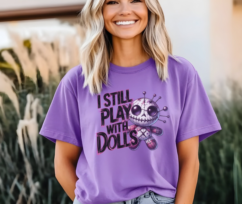 Sarcastic graphic tee featuring voodoo doll and dark humor text