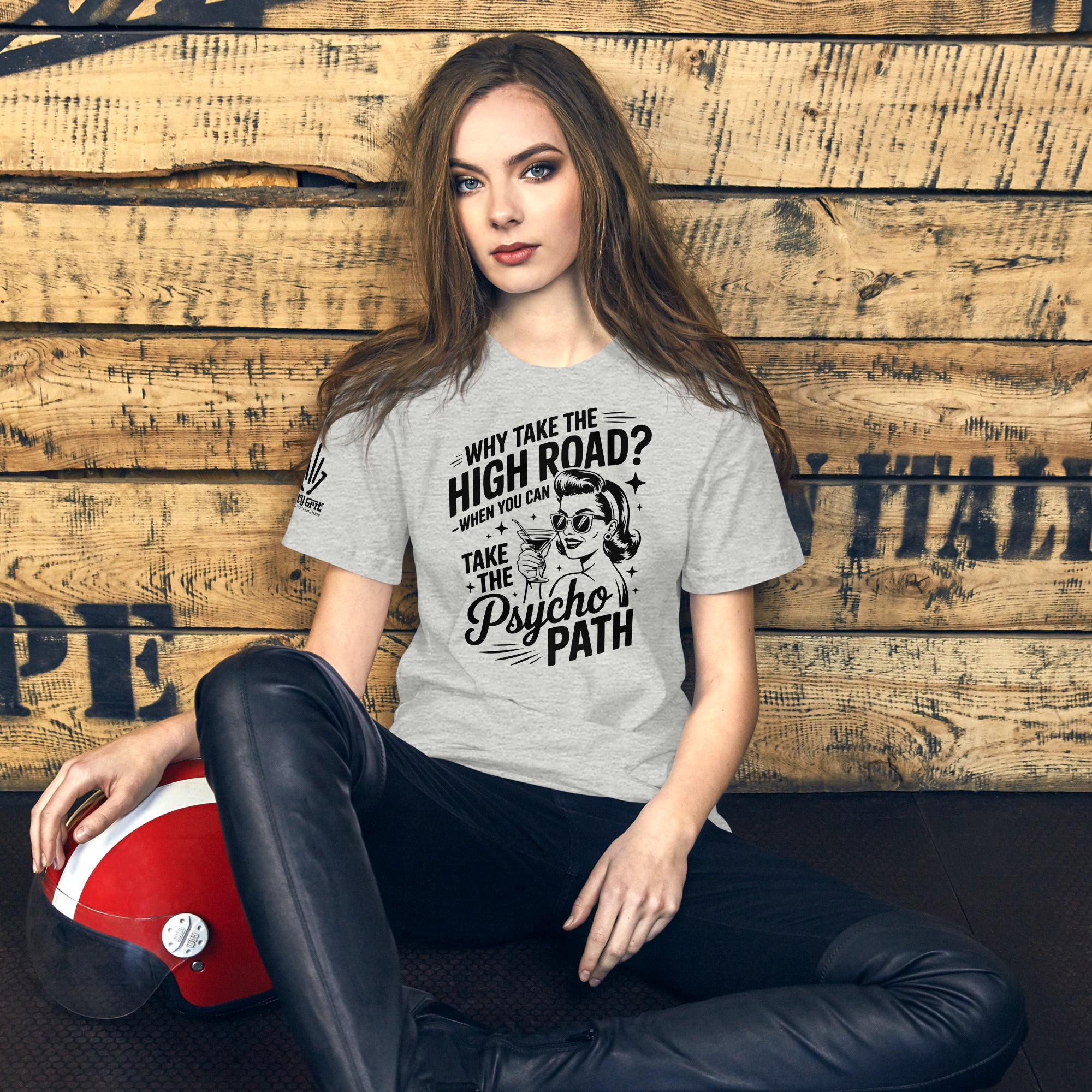 Shirt with woman and martini glass with offensive humor quote