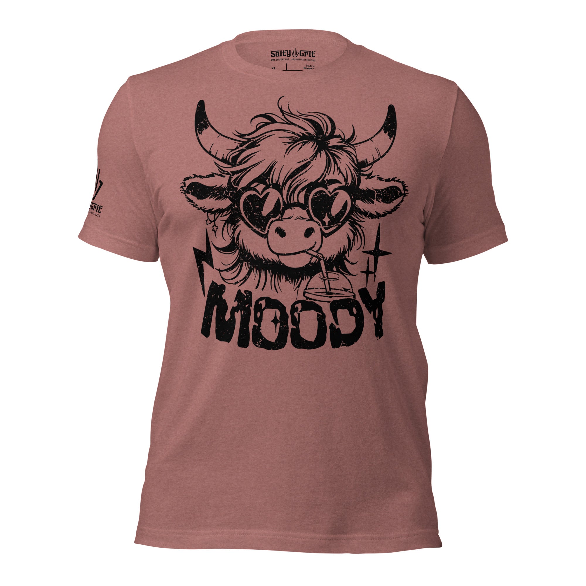 Moody Highland cow funny shirt with coffee and sunglasses
