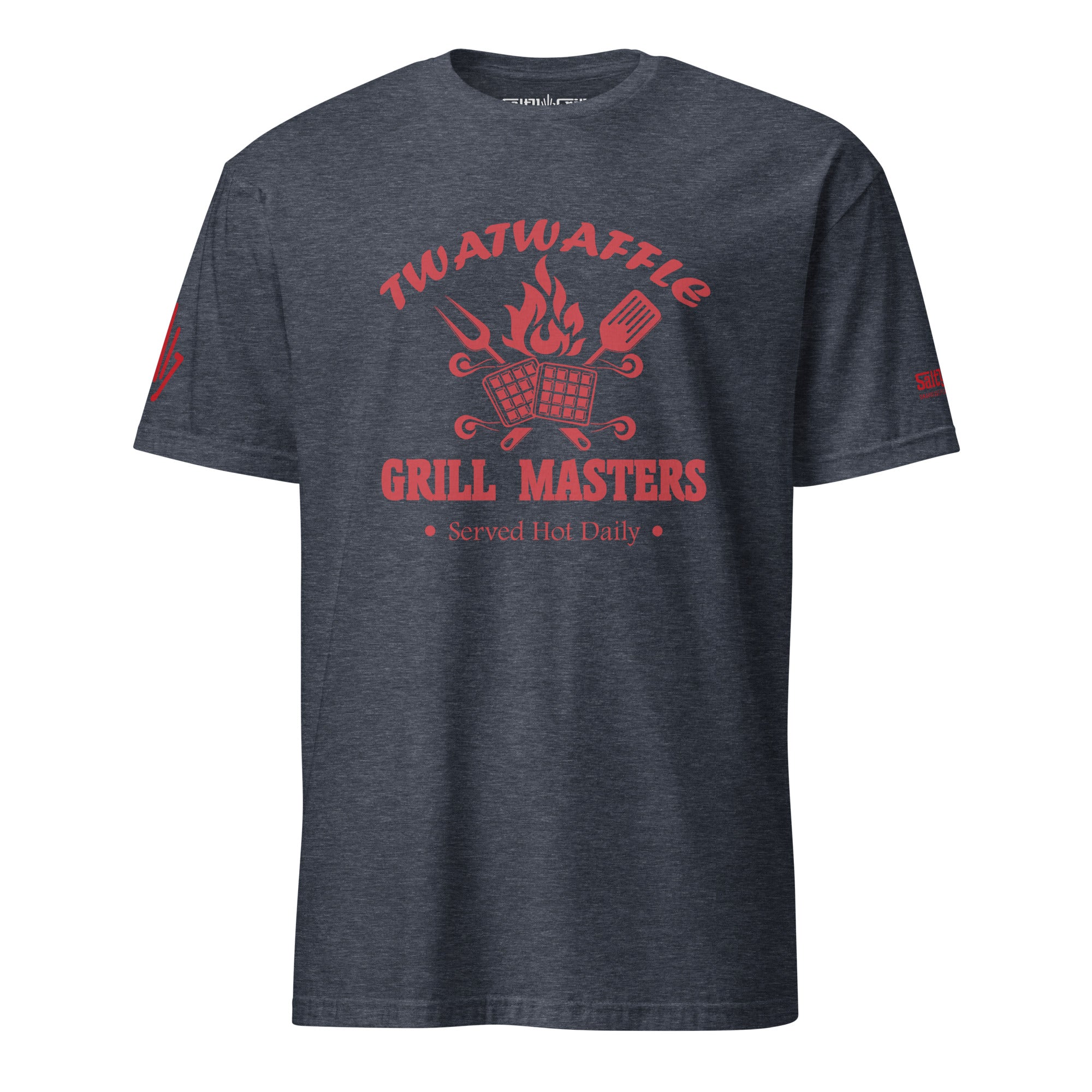 Offensive humor grill master tee featuring Twatwaffle Grill Masters Served Hot Daily