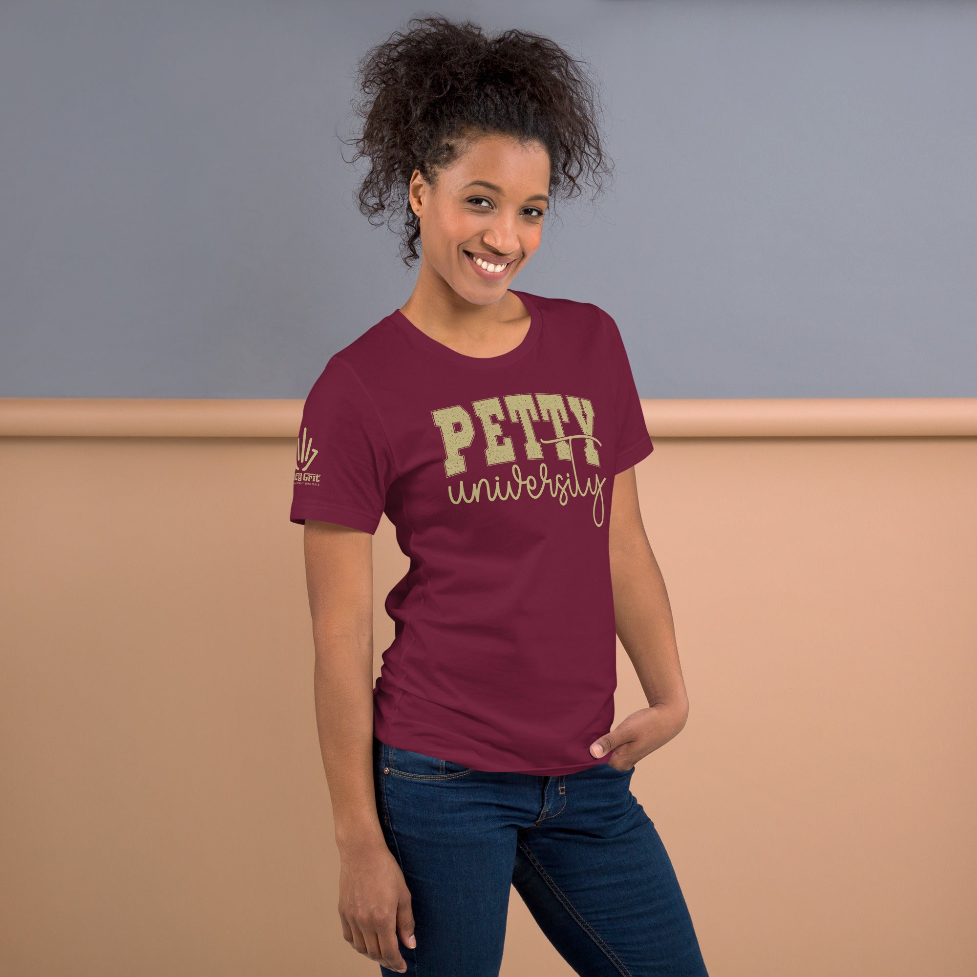 Offensive graphic tee with Petty University logo