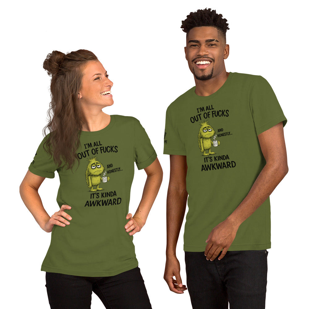 Offensive humor graphic tee featuring a sad coffee-drinking monster