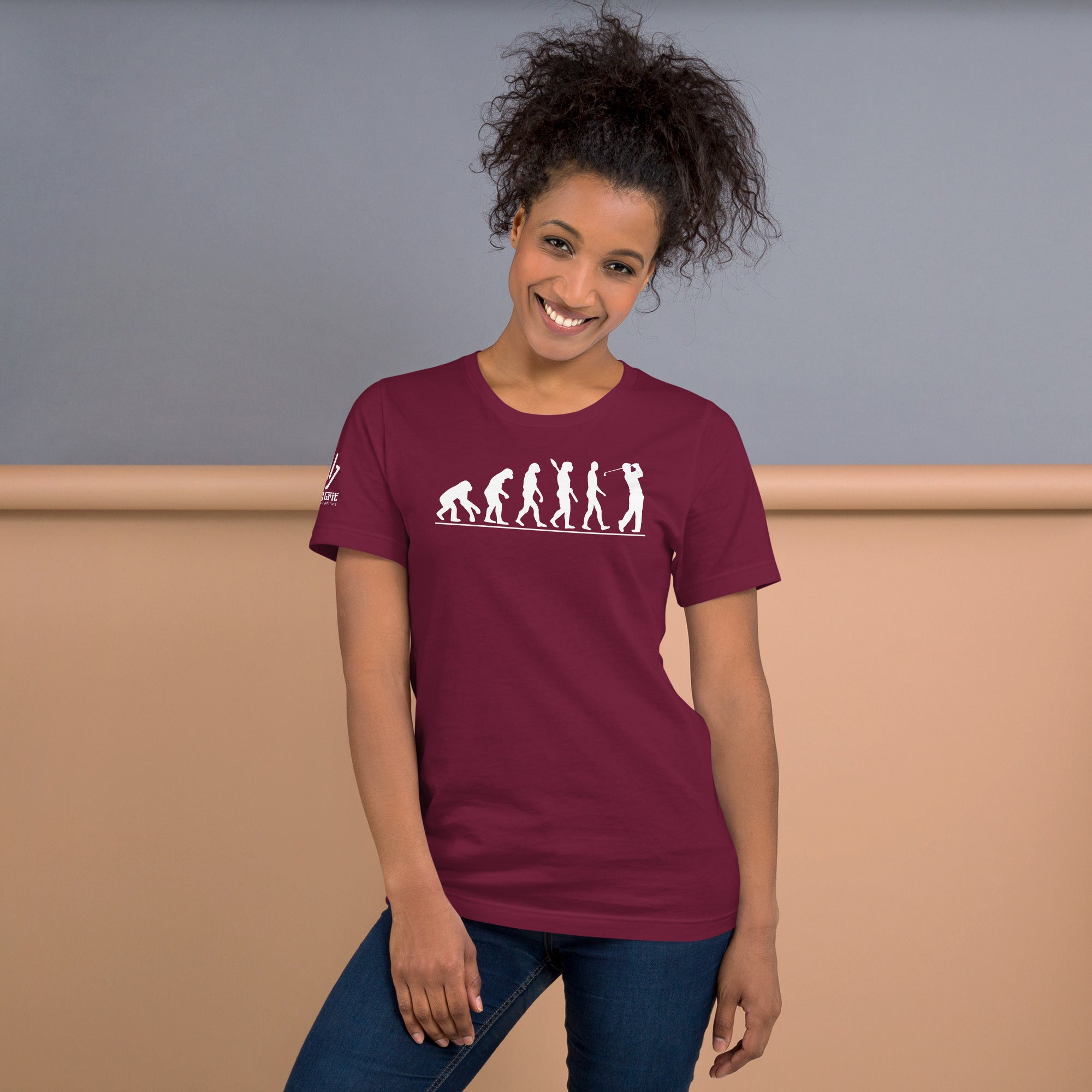 Offensive humor apparel featuring golf evolution joke