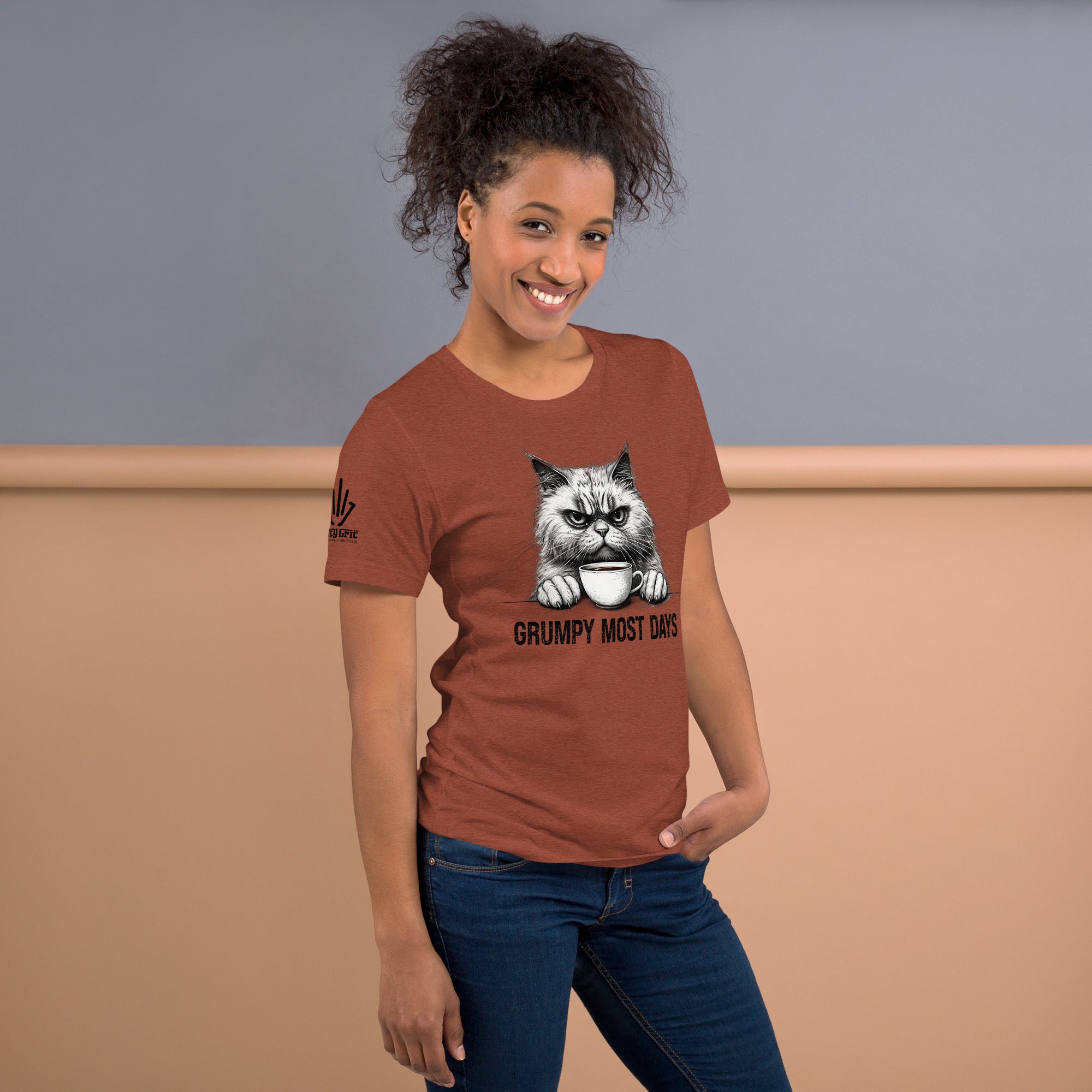 Offensive humor graphic tee with unimpressed cat illustration