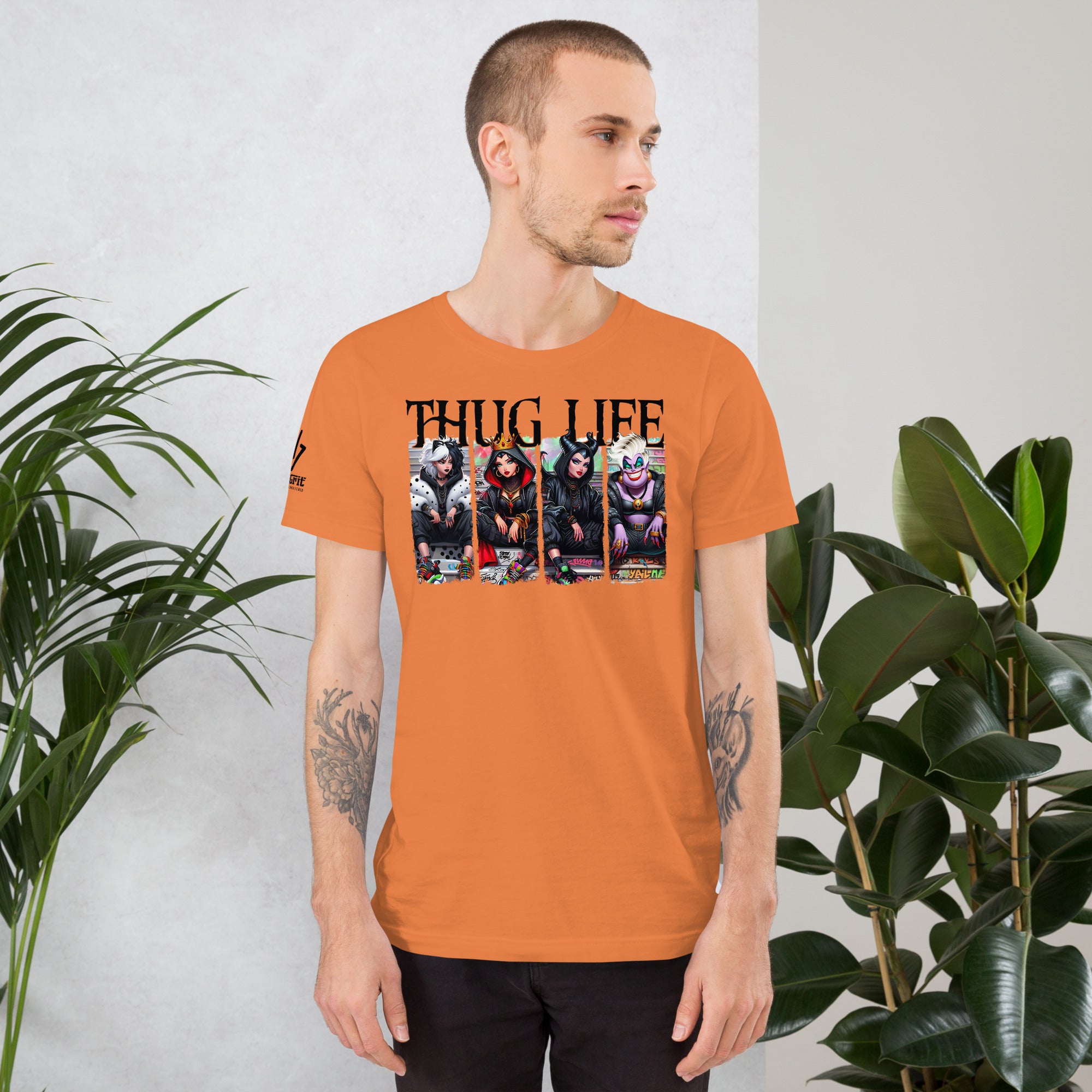 Sarcastic Halloween party graphic tee with iconic Disney villains and thug life text