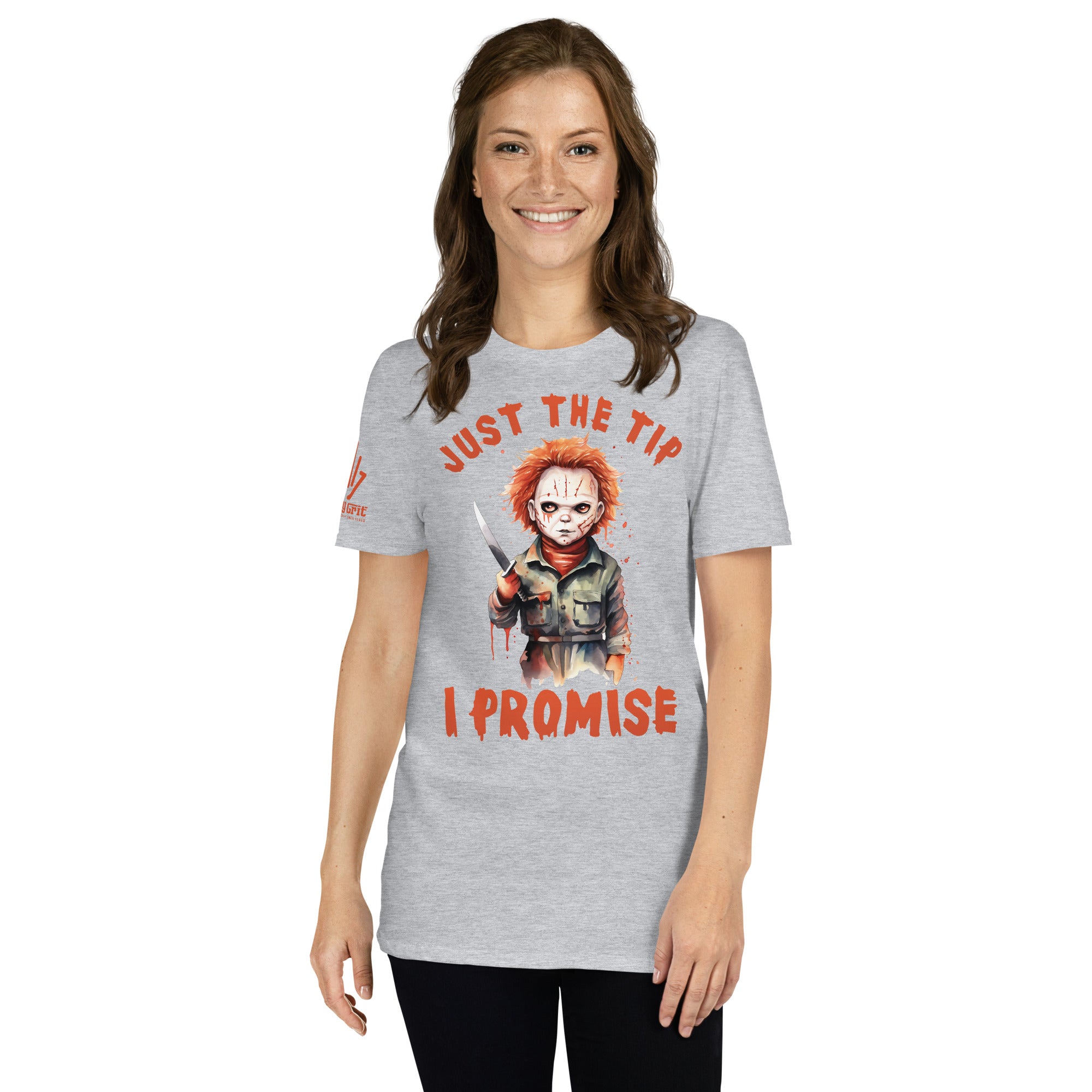 Offensive humor Halloween shirt with Just The Tip horror joke design