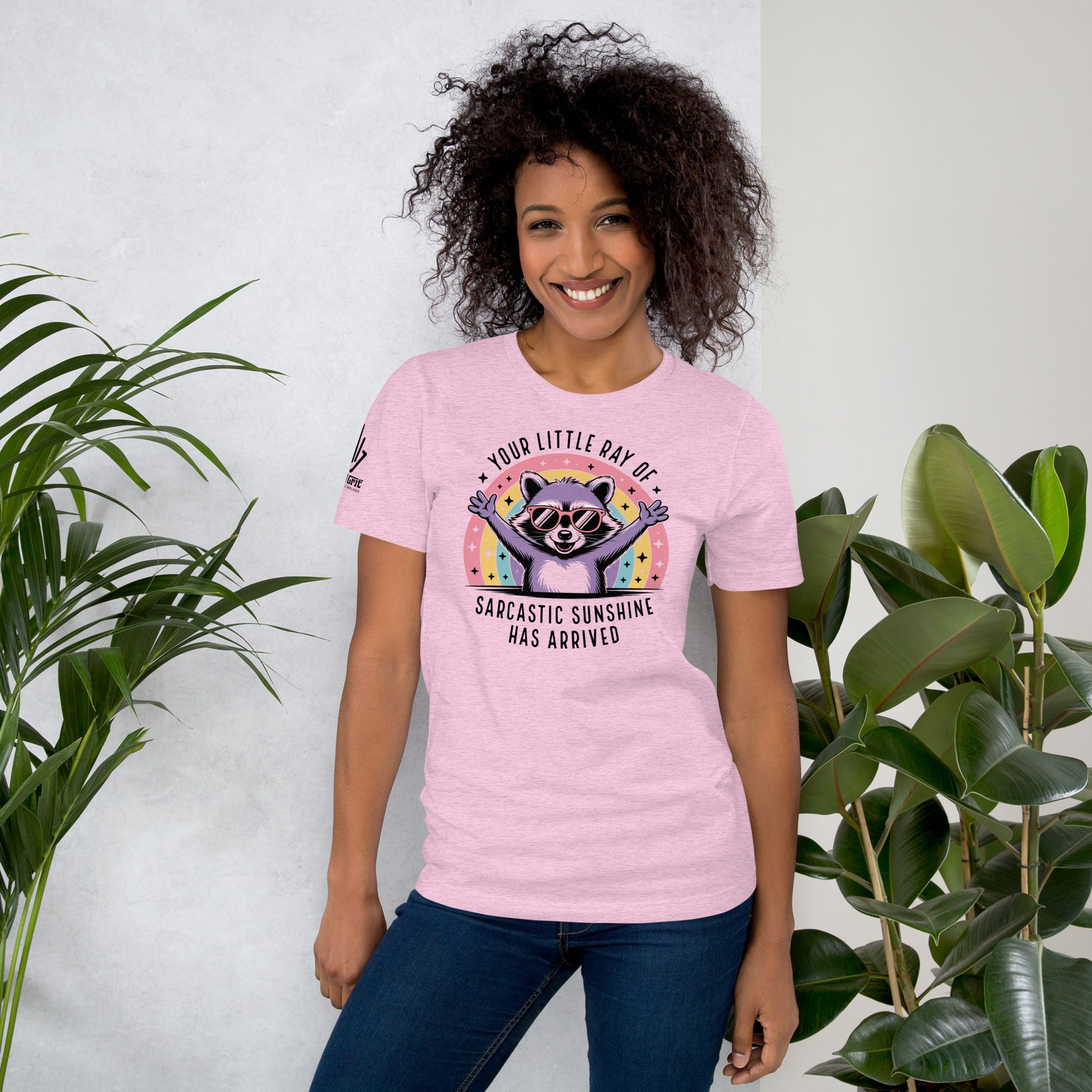 Sarcastic attitude graphic tee featuring a raccoon character