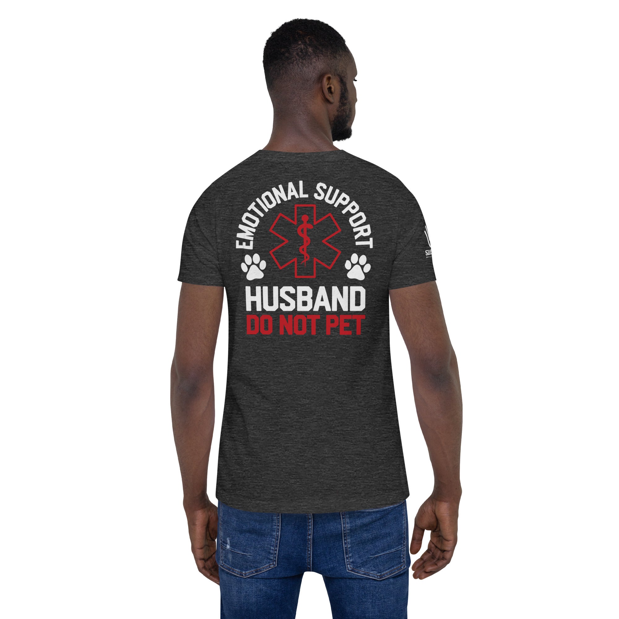 Sarcastic husband-themed shirt with EMS logo and paw prints
