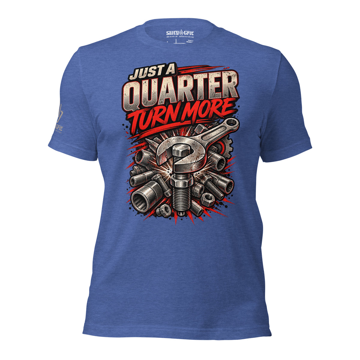 Sarcastic mechanic shirt design featuring a quarter-turn joke and wrench artwork.