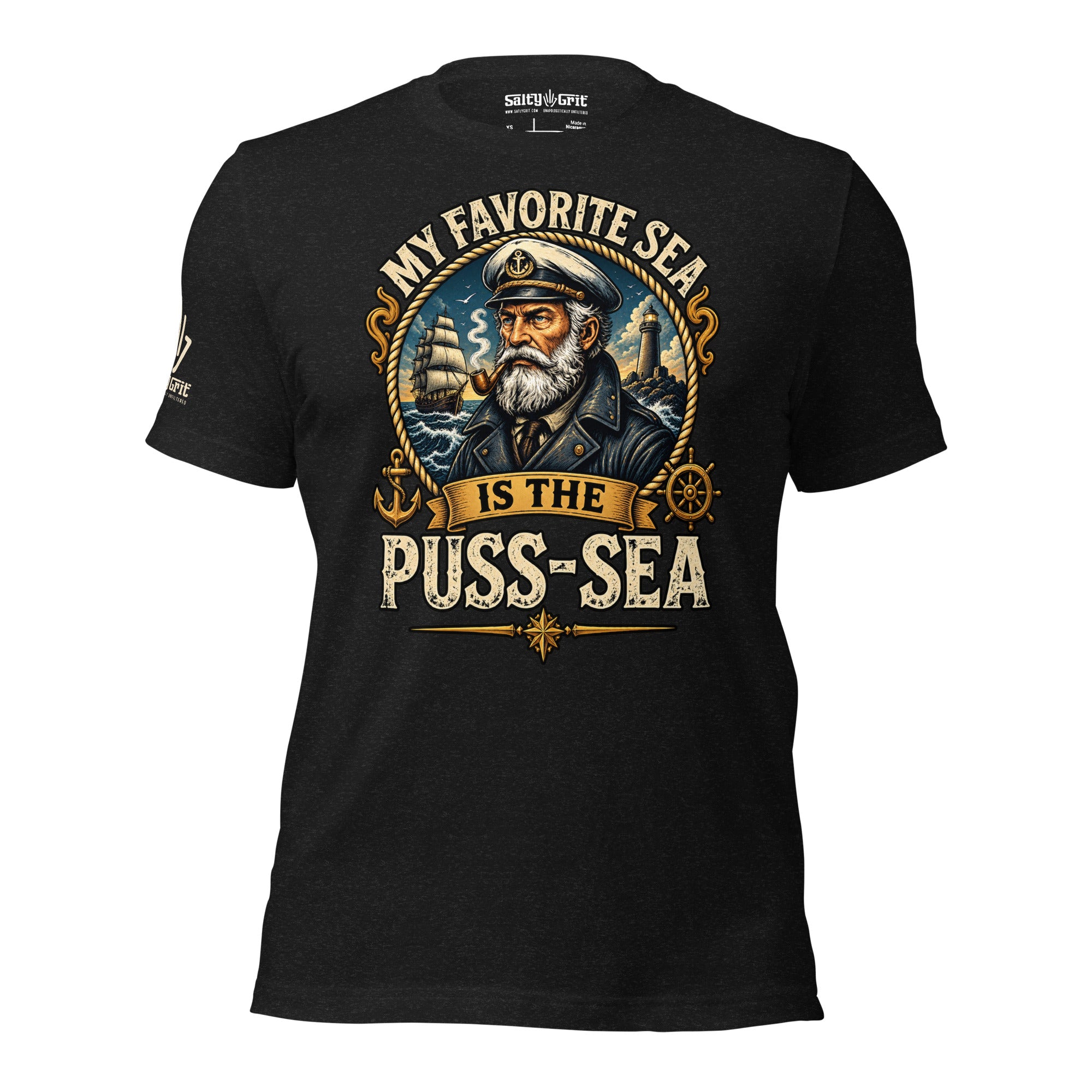 Sarcastic sailor shirt featuring My Favorite Sea Is the Puss-Sea design