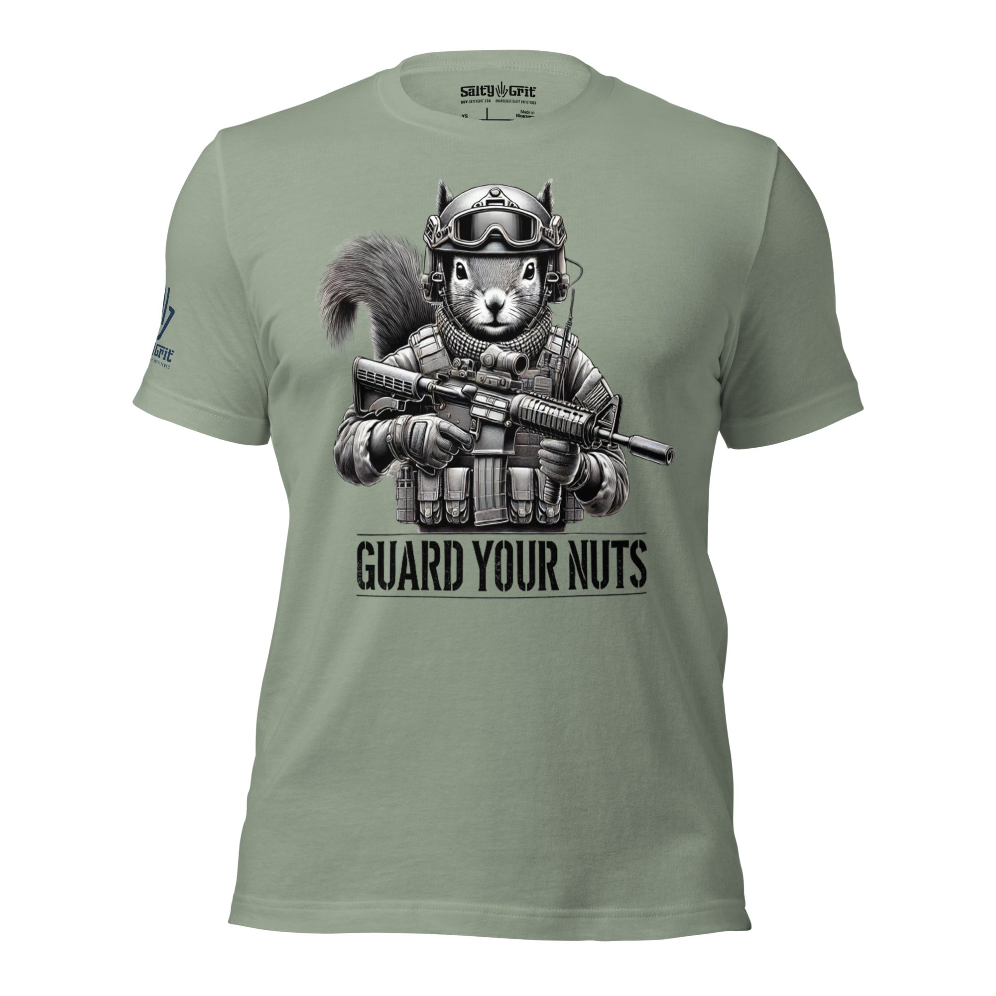 Sarcastic Guard Your Nuts t-shirt with tactical squirrel graphic
