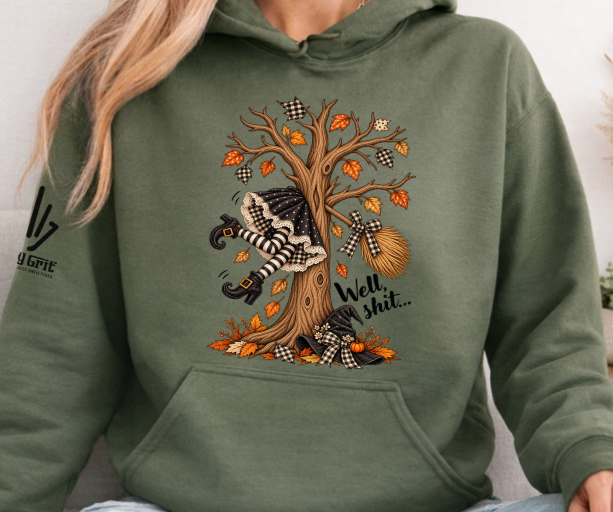 Sarcastic witch graphic hoodie with funny crash design