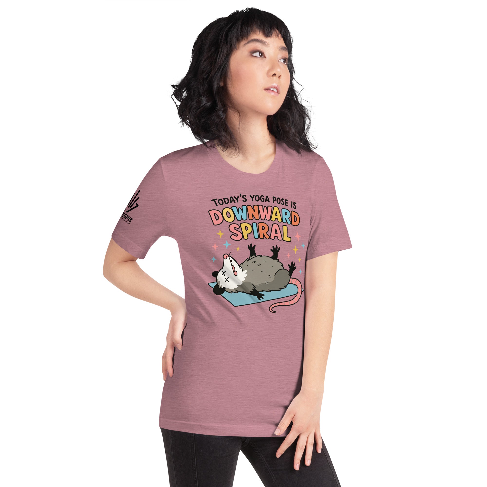 Sarcastic t-shirt with downward spiral yoga pose joke