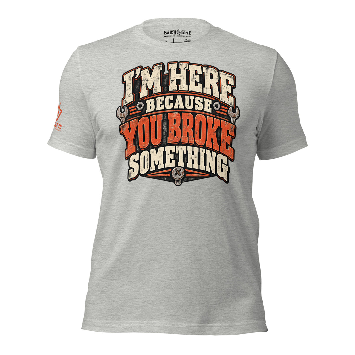 Skilled trades humor shirt design with industrial-style lettering and wrench illustrations.