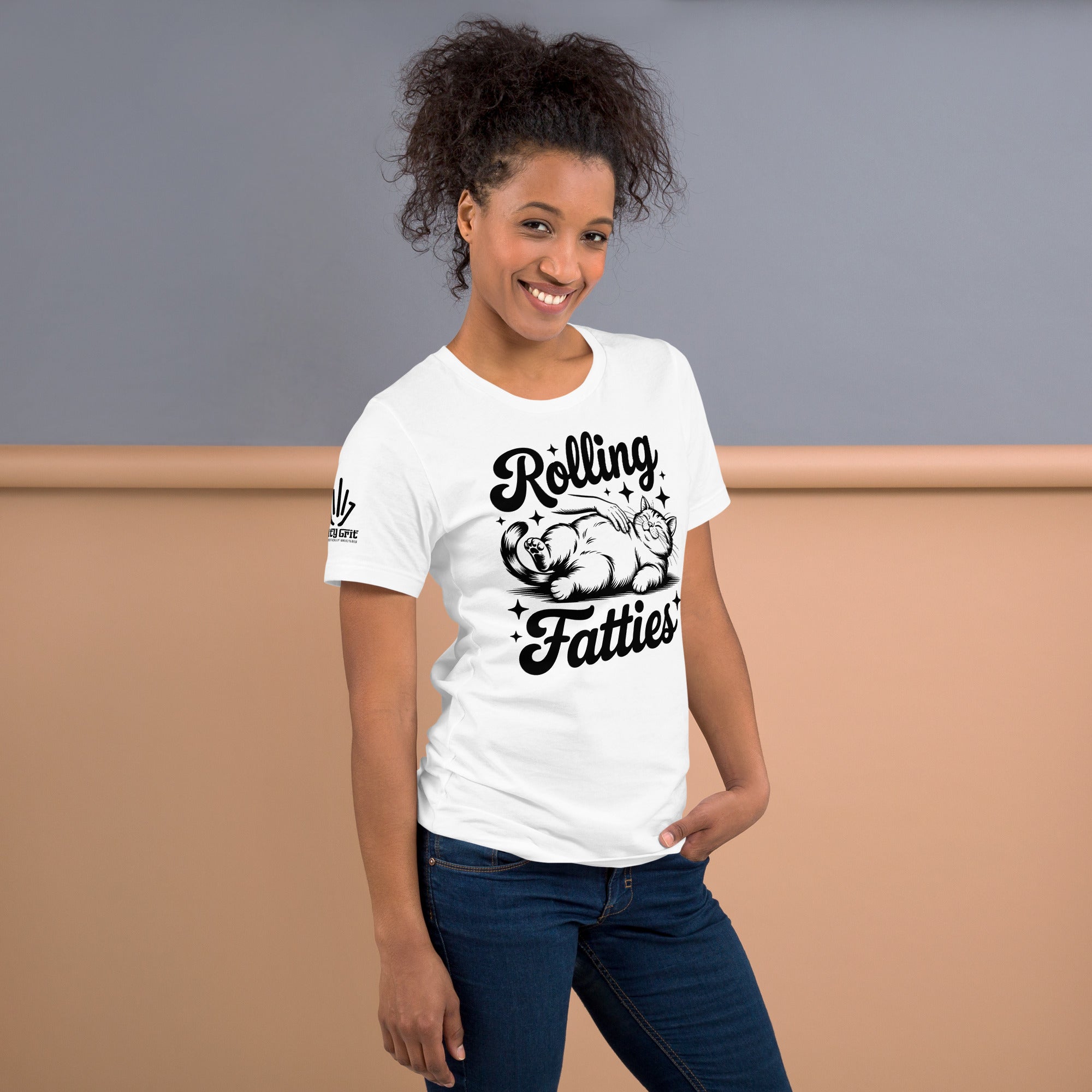 Stoner cat graphic tee – fat cat rolling over with blunt humor