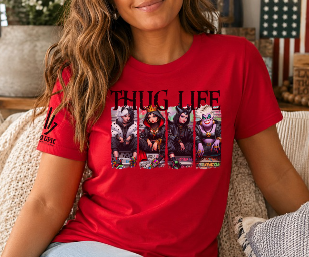 Funny women’s Thug Life shirt featuring classic kids’ story villains