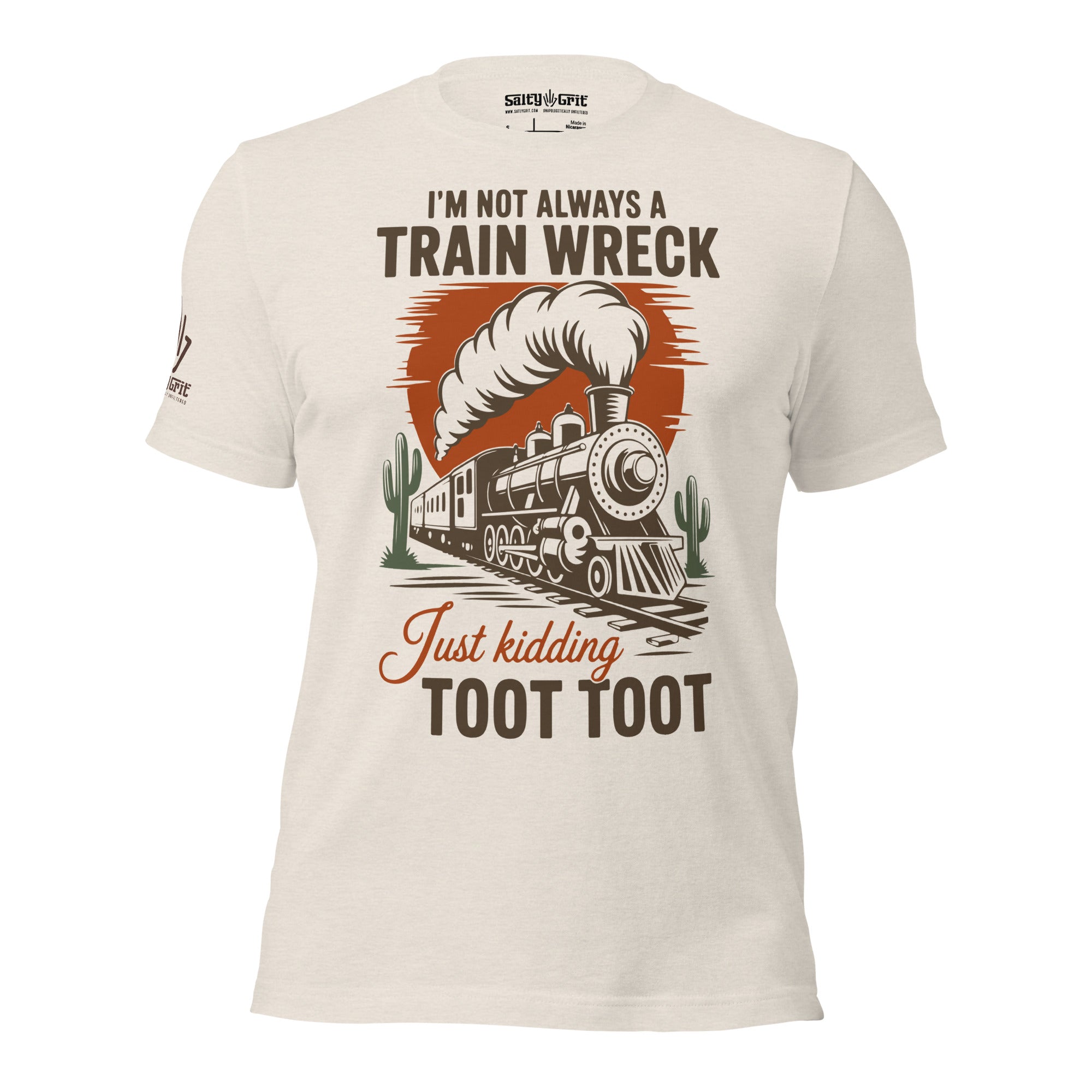 Funny shirt with train image and sarcastic train wreck quote