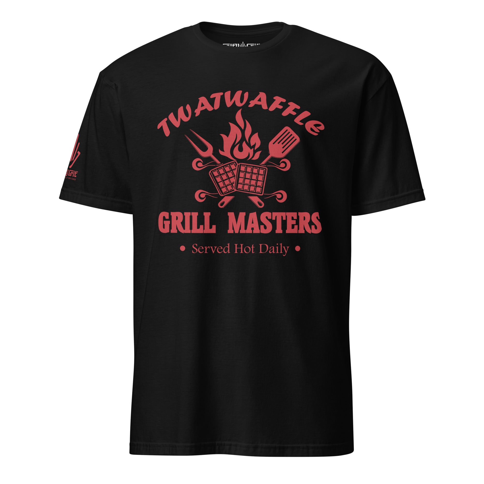 Funny hot-headed grill master shirt featuring Twatwaffle Grill Masters and waffle grilling design
