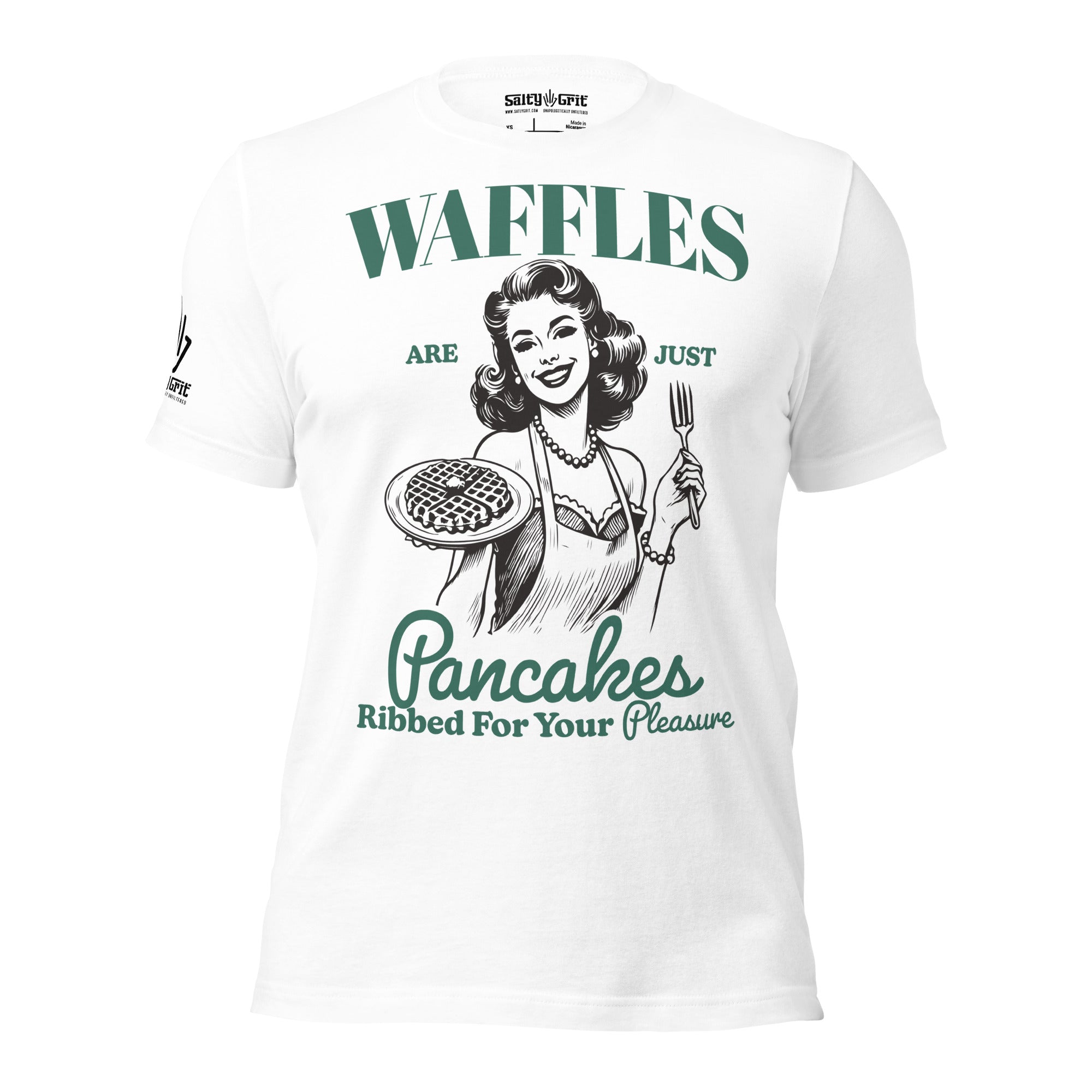 Funny shirt with waffles are just pancakes ribbed for your pleasure quote