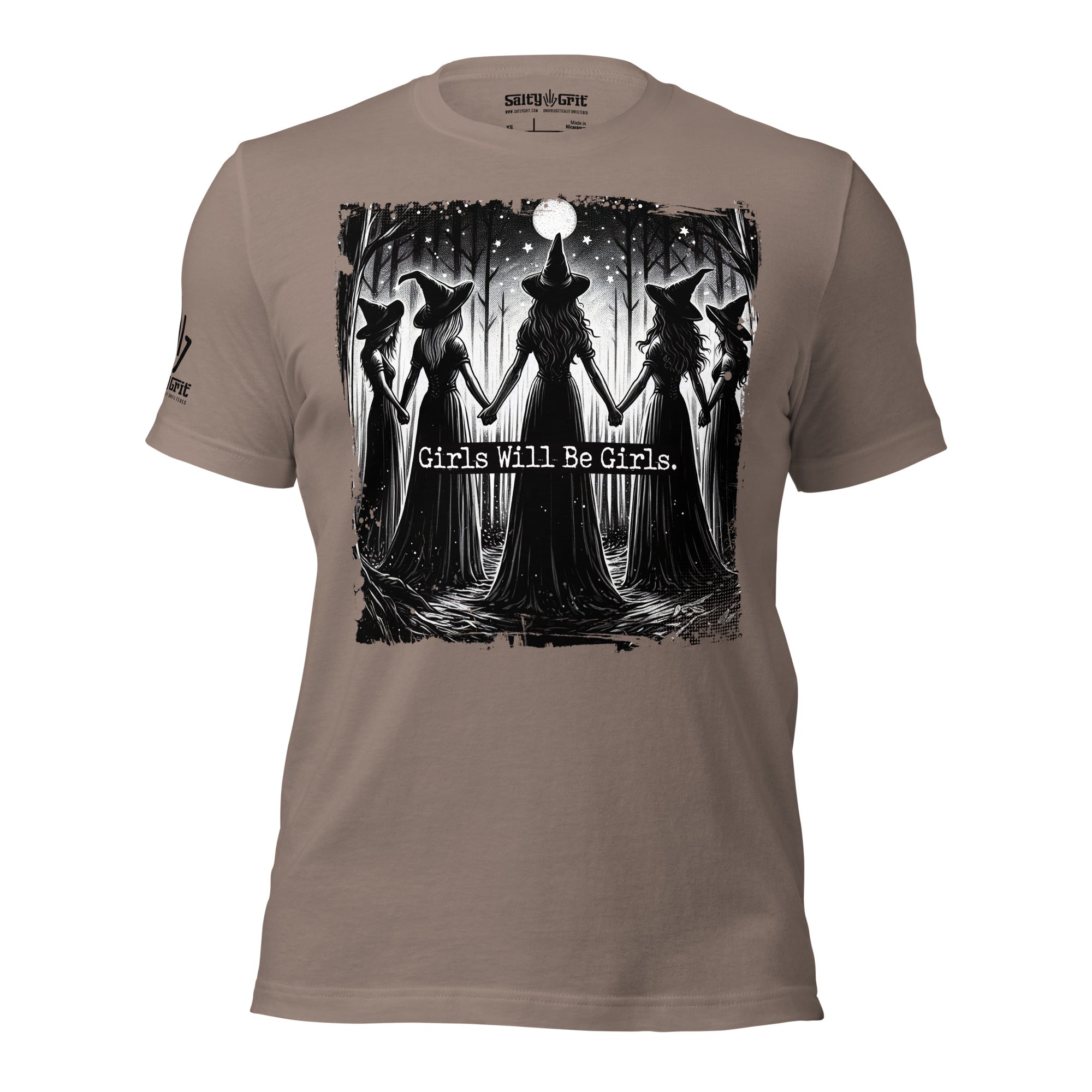 Witches doing a séance on sarcastic “Girls Will Be Girls” tee